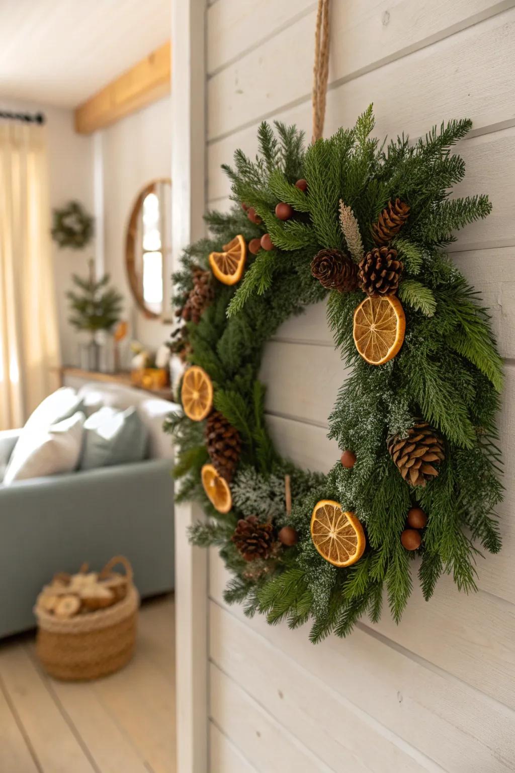 This evergreen wreath is a timeless symbol of Yule, bringing nature's beauty to your door. #HomeDecor #YuleMagic