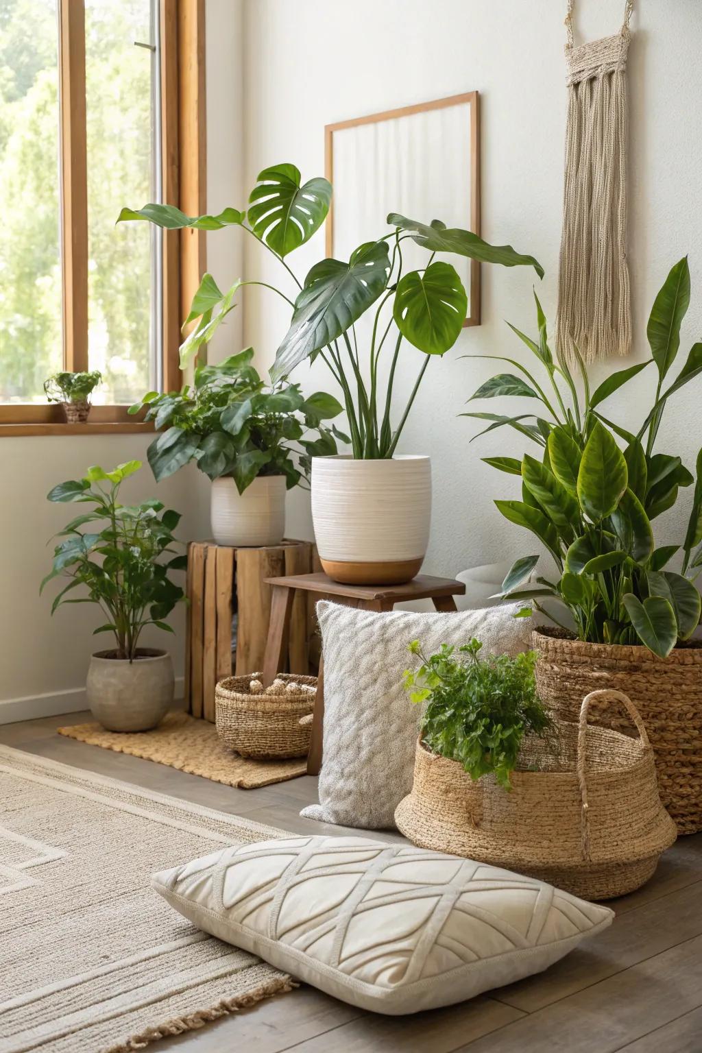 Let plants breathe life into your zen corner, creating an oasis of calm.