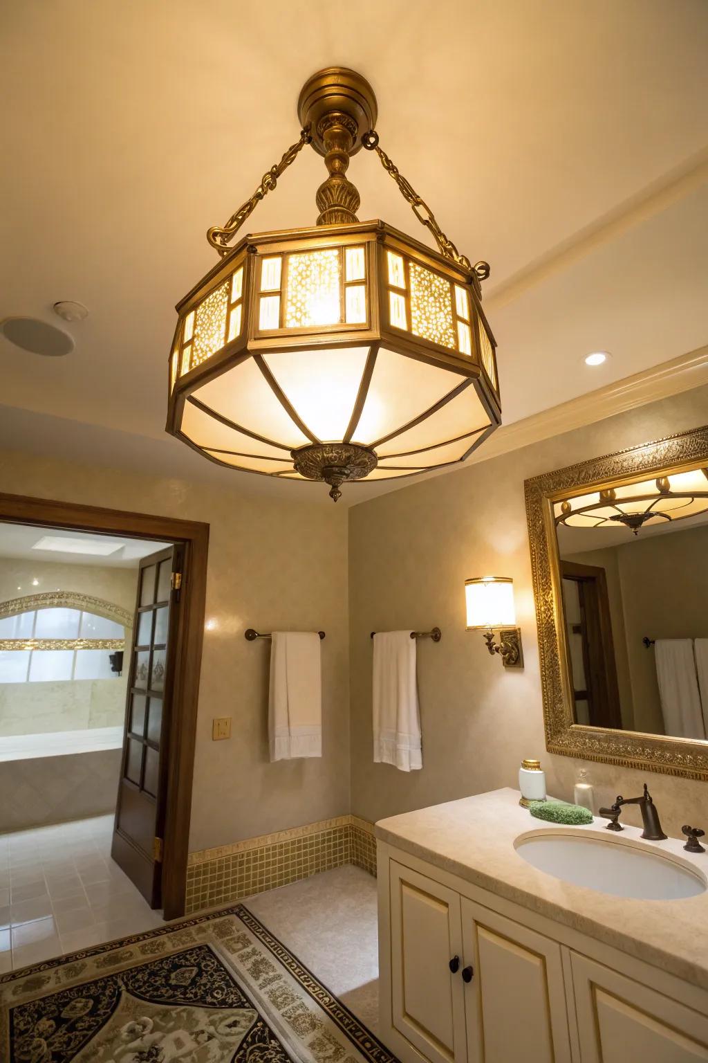Let a statement fixture take center stage in your bathroom. 🌟 #StatementLighting #InteriorDesign