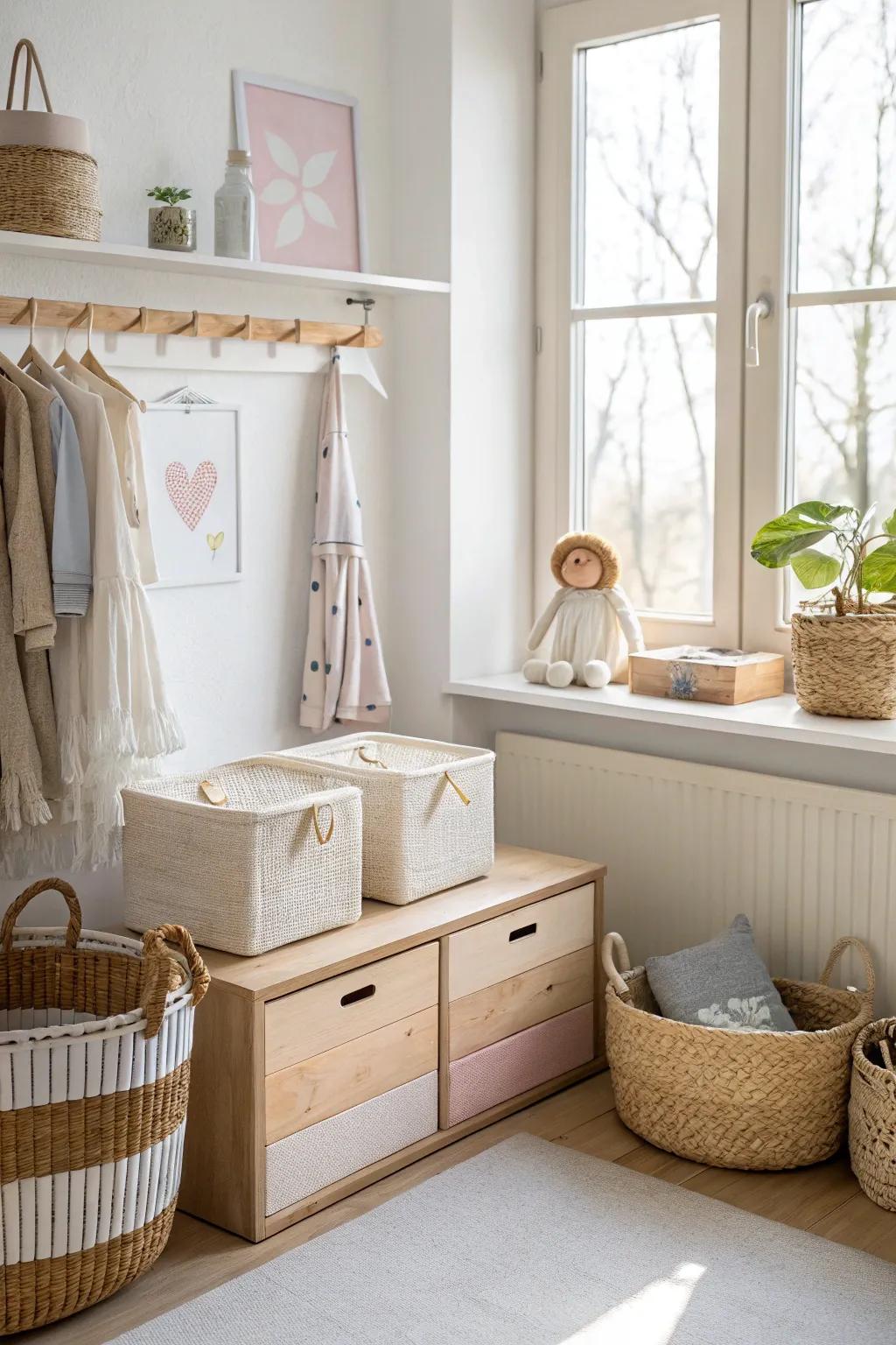 Decorative boxes are perfect for storing memories while adding flair to the closet.