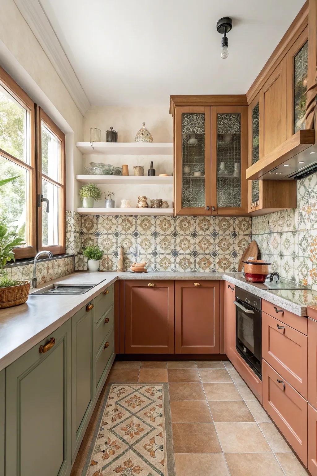 A patterned backsplash unites your kitchen's diverse elements.