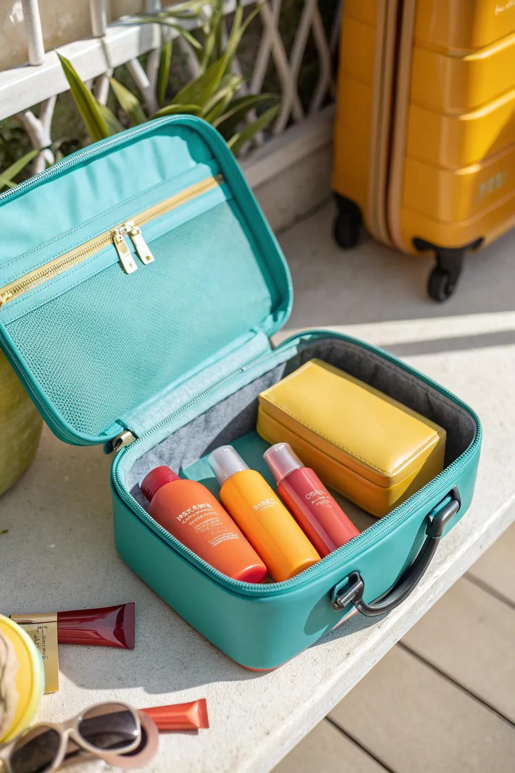Stay prepared for your travels with neatly organized skincare cases.
