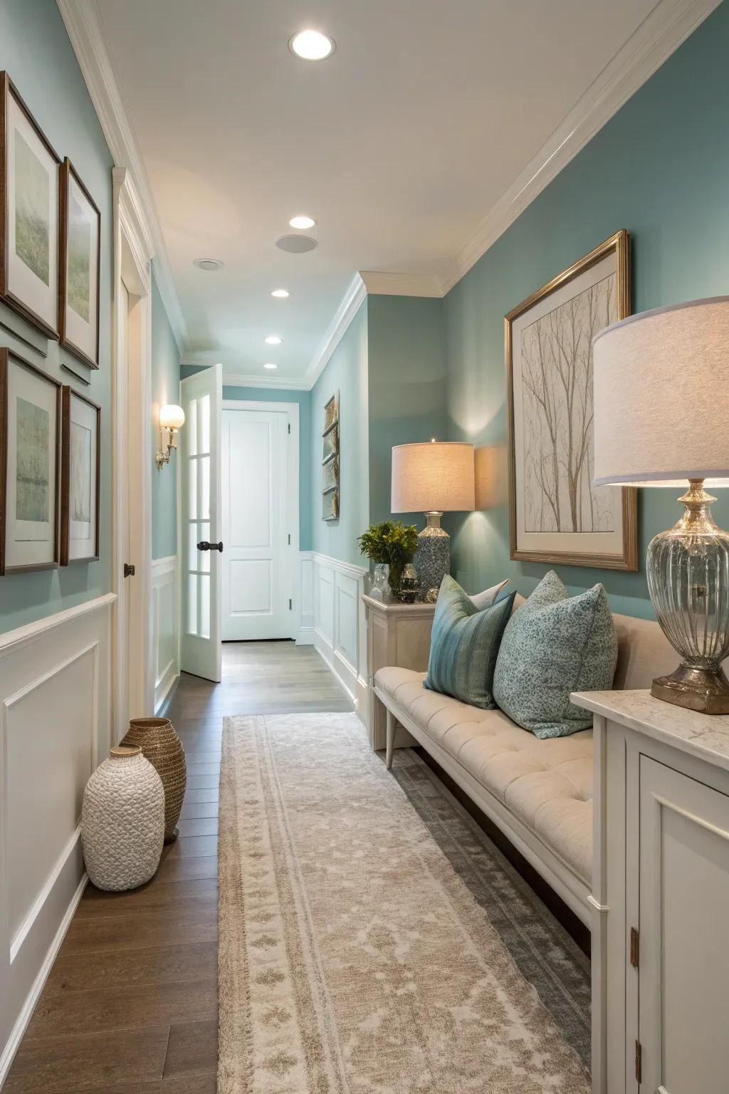 Create a welcoming entrance with the soft tones of robin's egg and cream.