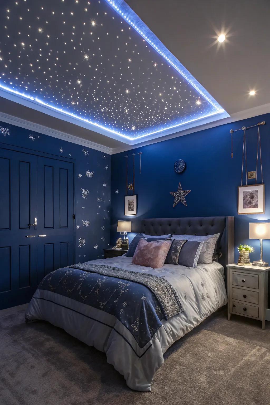 Create a soft, ambient glow with LED lights that add a modern twist to your celestial retreat.