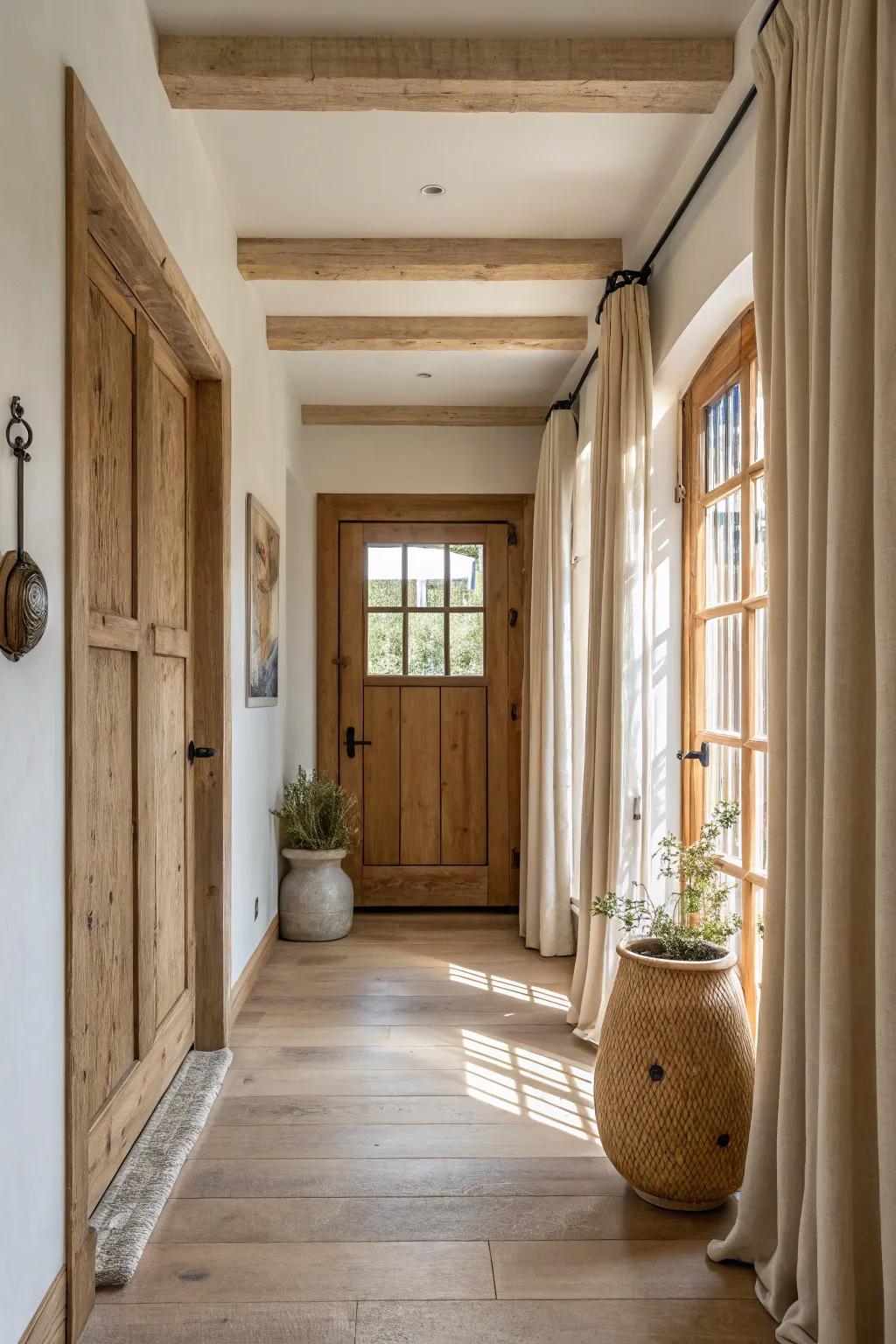 Paneled wood doors add timeless charm and character. 🚪 #WoodDoors #FarmhouseCharm