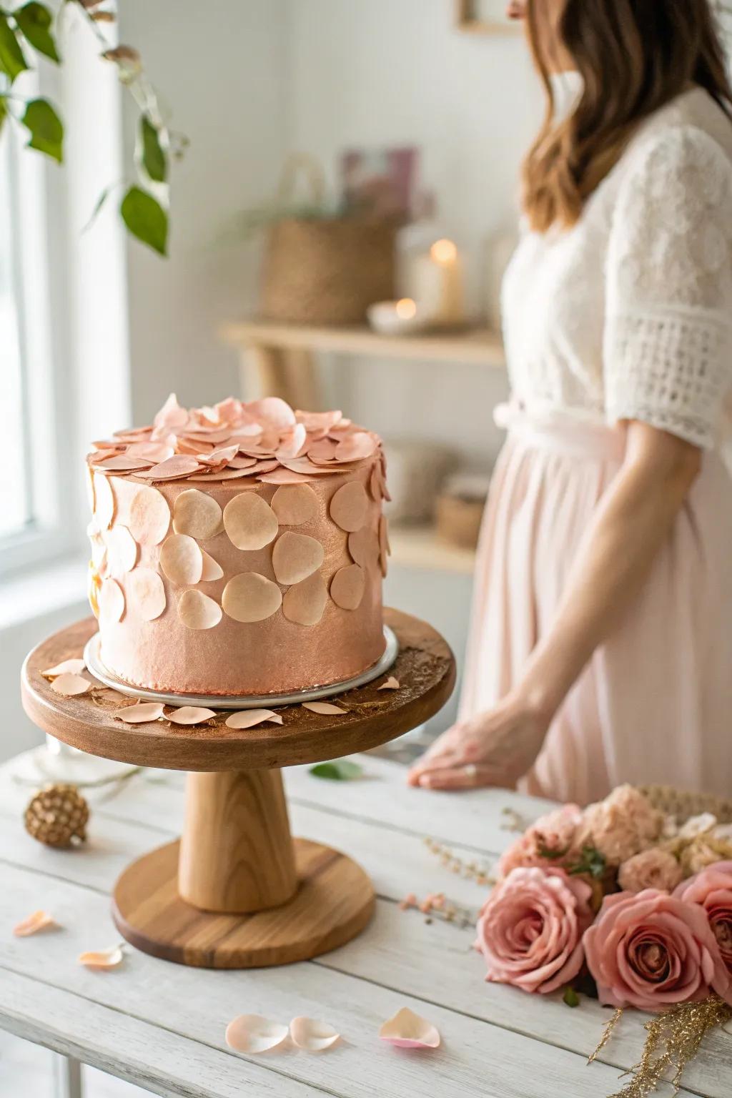 Let petals fall like whispers of romance on your dreamy birthday cake. 🌹 #RomanticDesign #RoseGold #BirthdayElegance