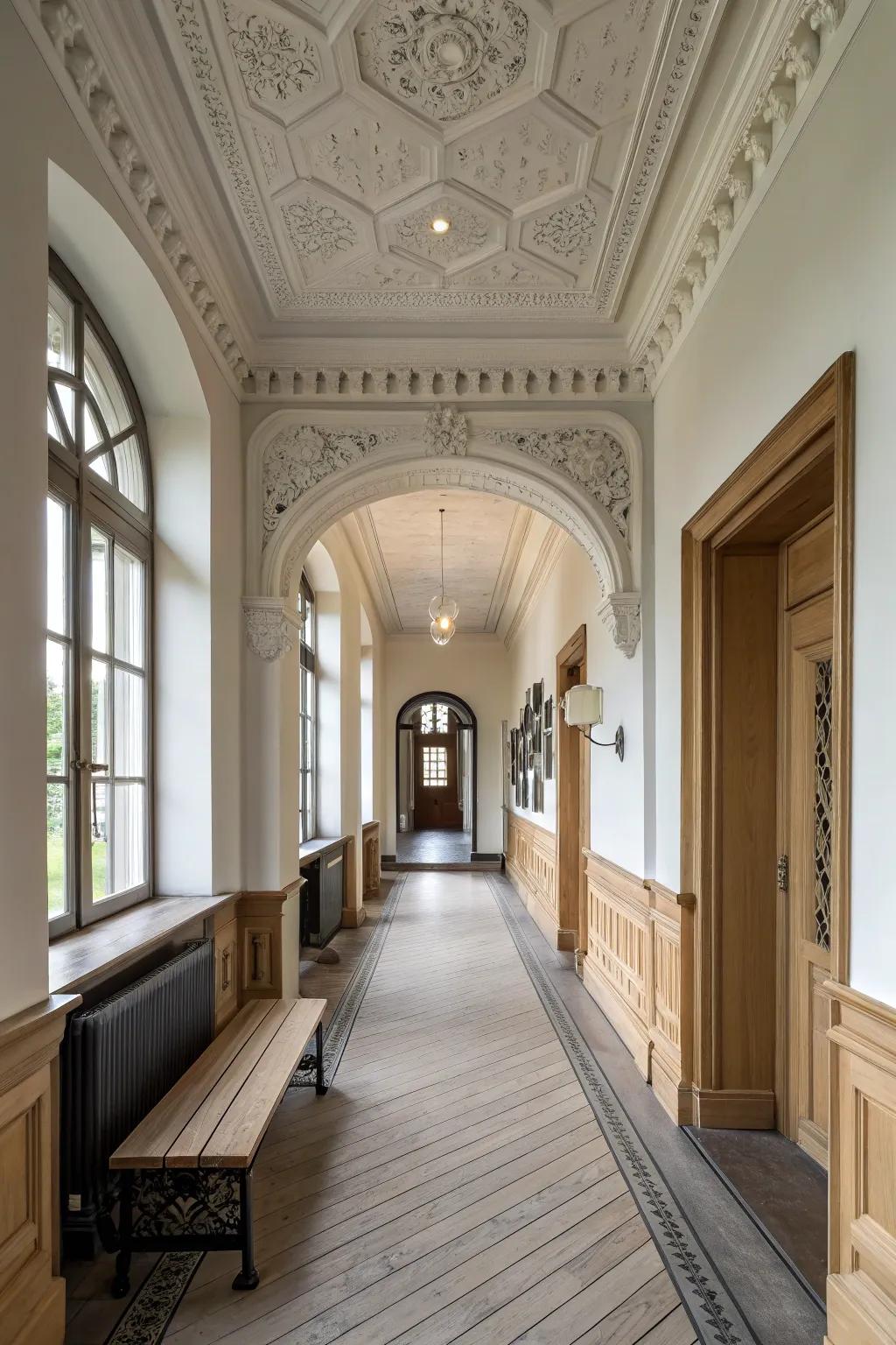 Let your hallway speak volumes with bold architectural moldings that impress.