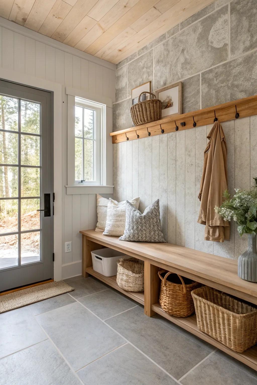 Achieve an industrial look with faux concrete wallpaper that adds modern edge. 🚧 #IndustrialStyle #HomeTrends