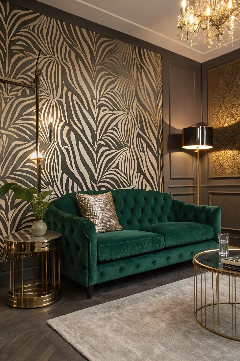 Zebra print wallpaper creates a dramatic and stylish focal point in your living room decor.