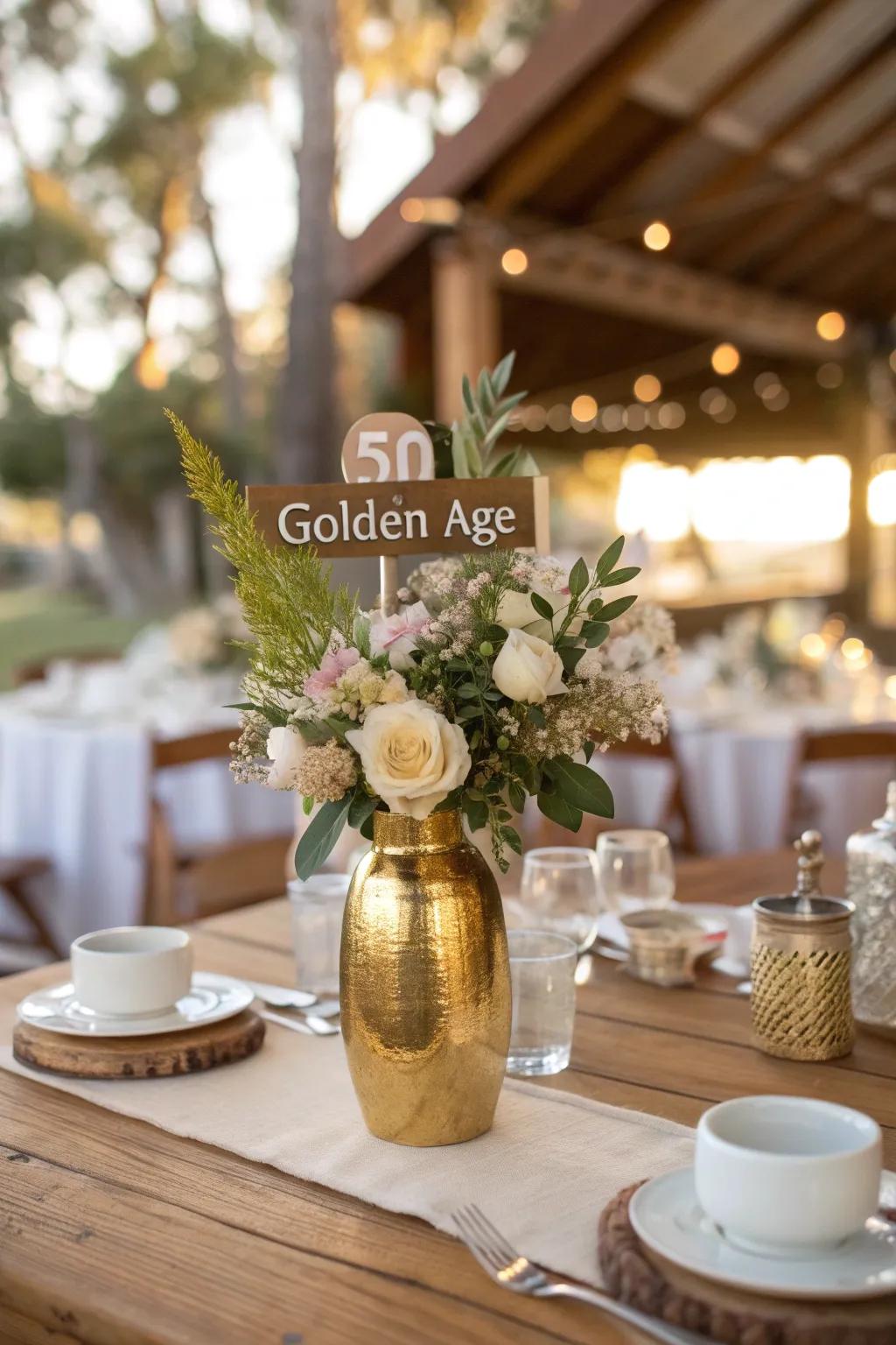 Celebrate the golden age with a centerpiece that shines with sophistication and style.