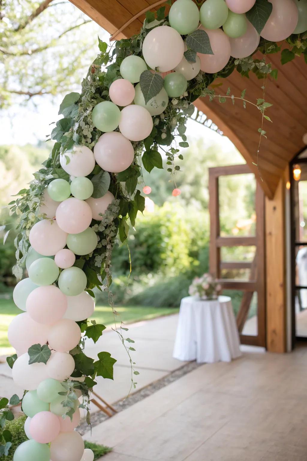 Add a touch of nature to your decor with greenery-infused balloon arches.
