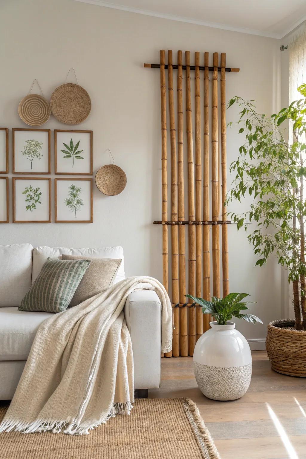 Bring a touch of nature to your walls with bamboo art arrangements that add texture and interest.