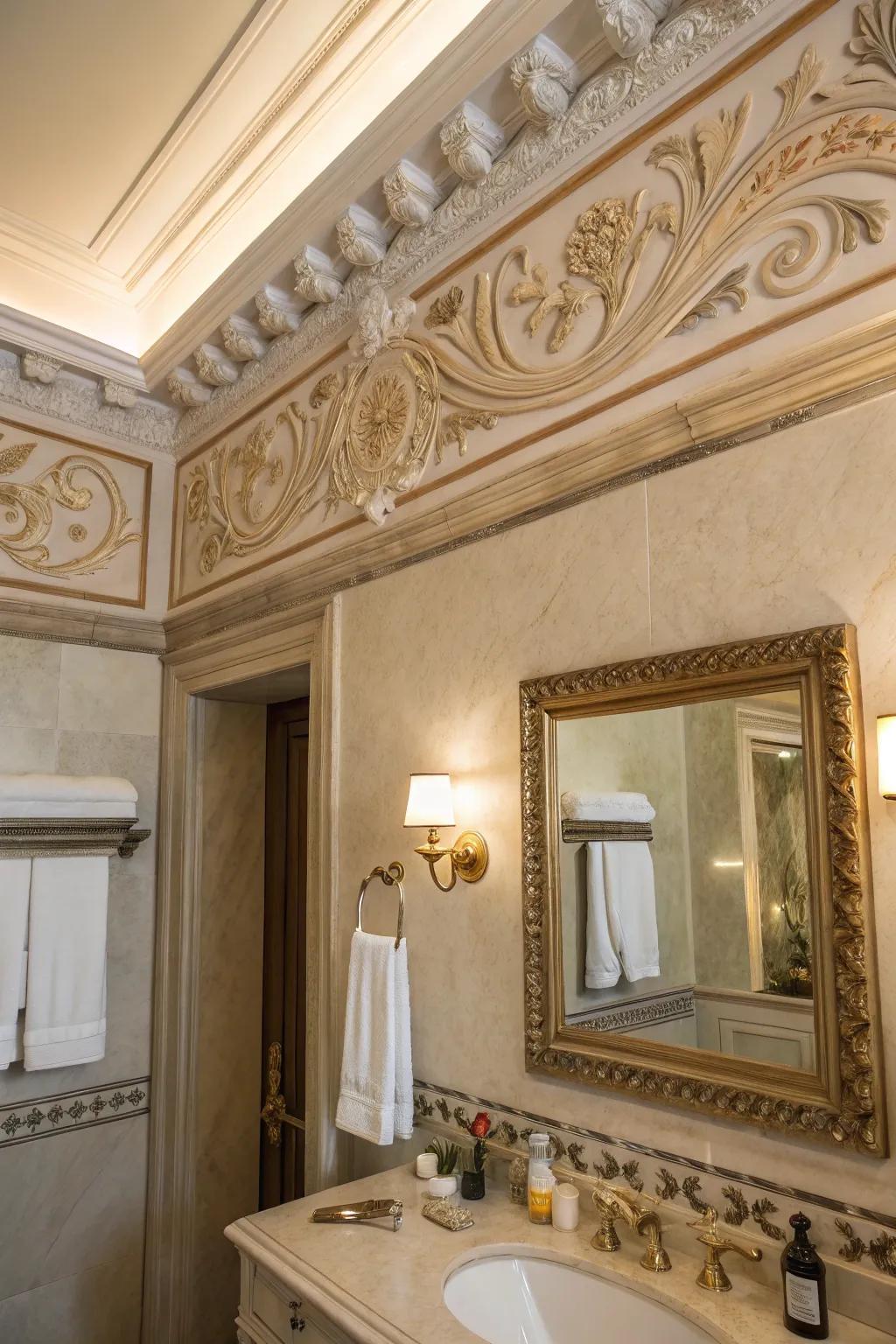 Decorative molding adds timeless charm and sophistication to any bathroom soffit.