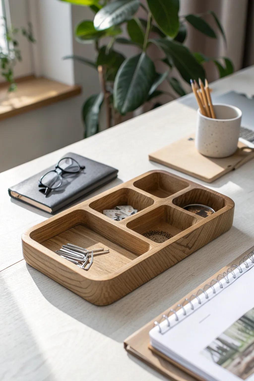 Stay on top of the chaos with a stylish desk organizer tray that brings order and elegance.