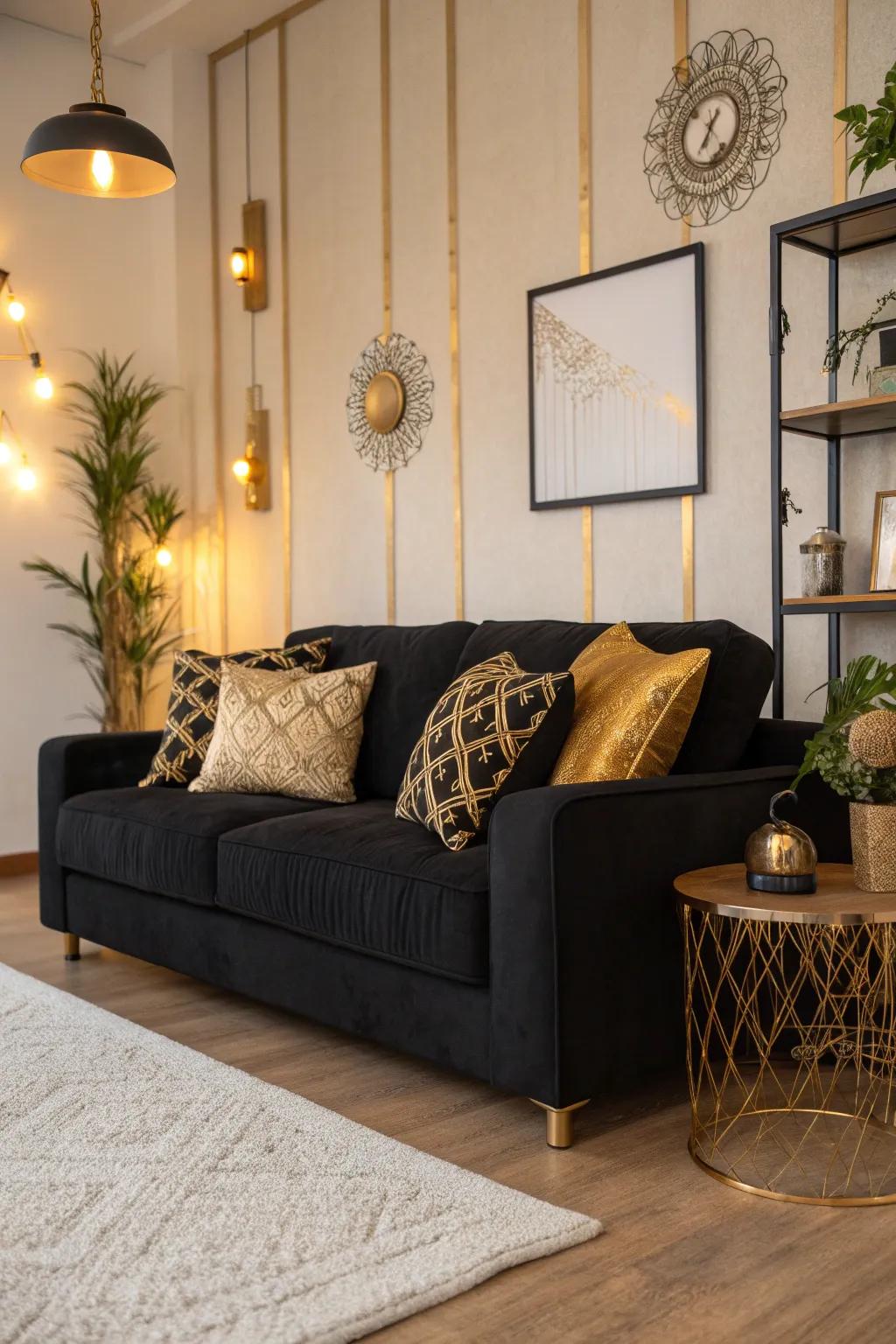 Sink into comfort with plush black seating that exudes elegance. 🛋️ #LuxuryLiving #HomeDecor