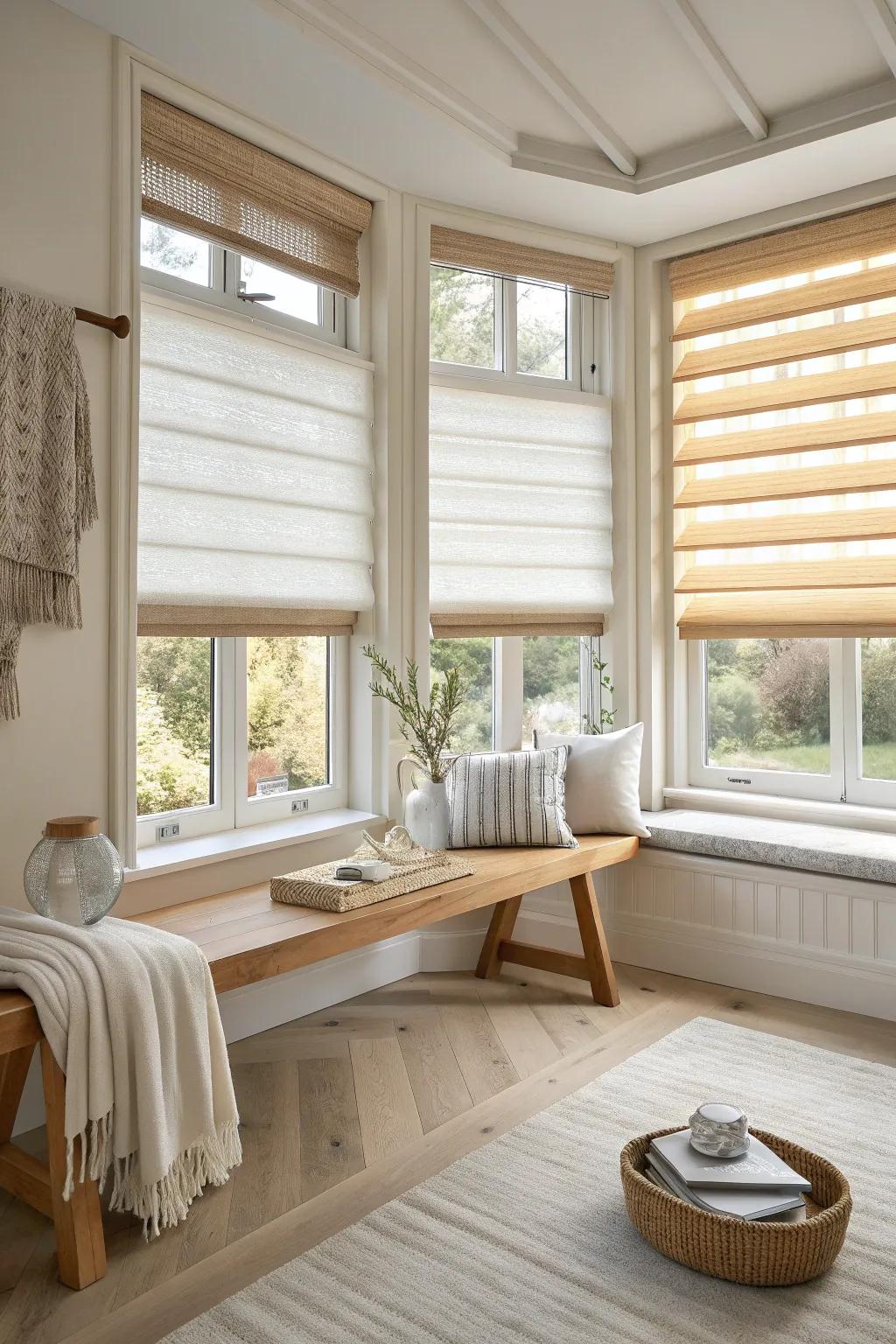 Layered blinds offer a versatile solution for managing light and privacy.