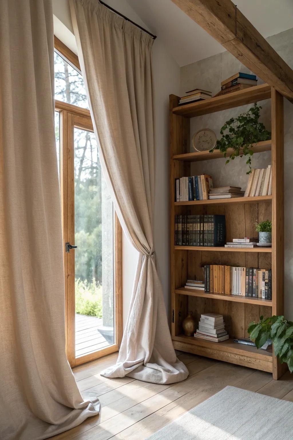 Curtains add a soft, sophisticated touch to hide clutter and reveal style.