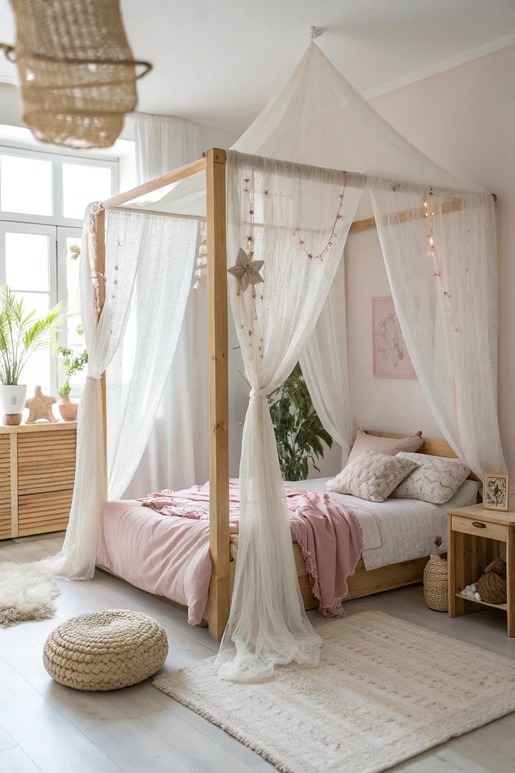 Float into a world of sheer elegance, where gentle fabrics frame your dreams.