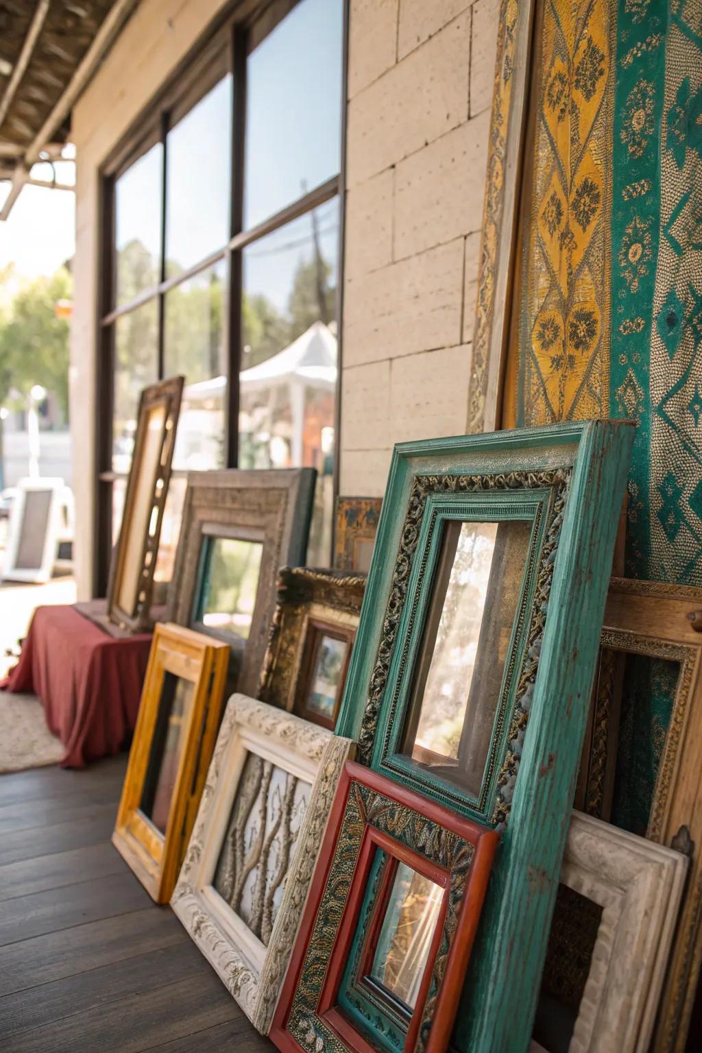 Create a nostalgic gallery wall with vintage frames that whisper stories of the past.