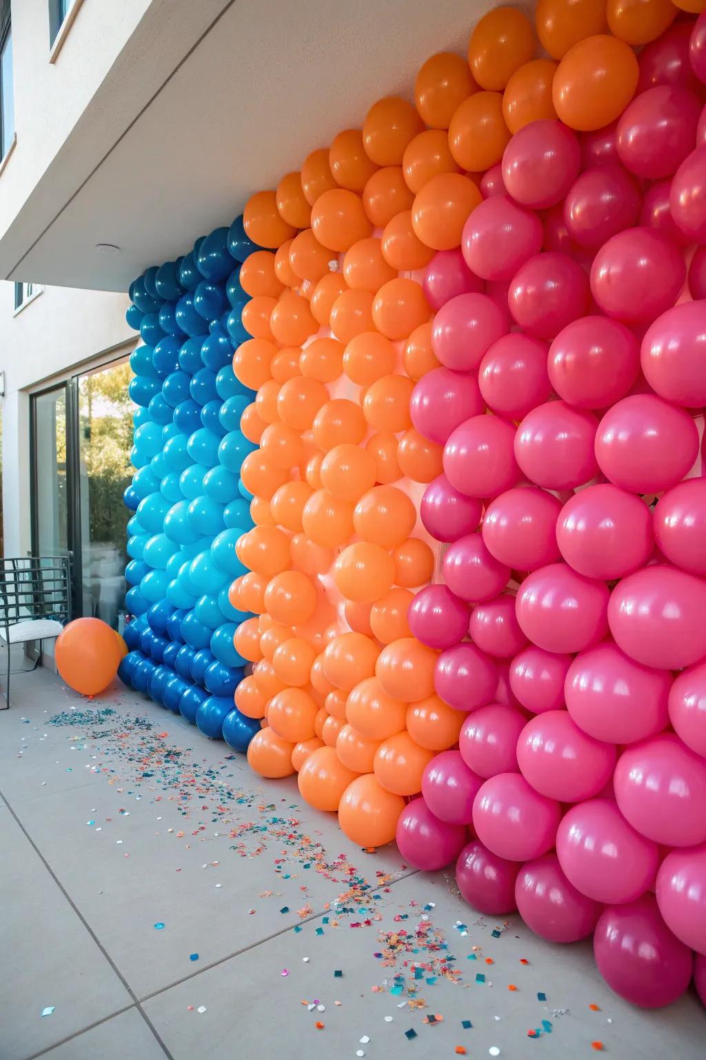 Create a cheerful party vibe with a simple balloon wall that adds instant joy to your decor.