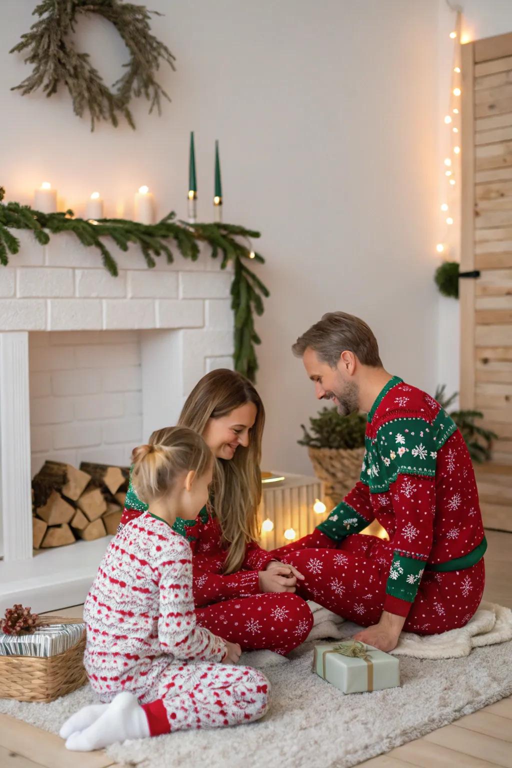 Embrace the warmth of the holiday season with matching pajamas and family snuggles.