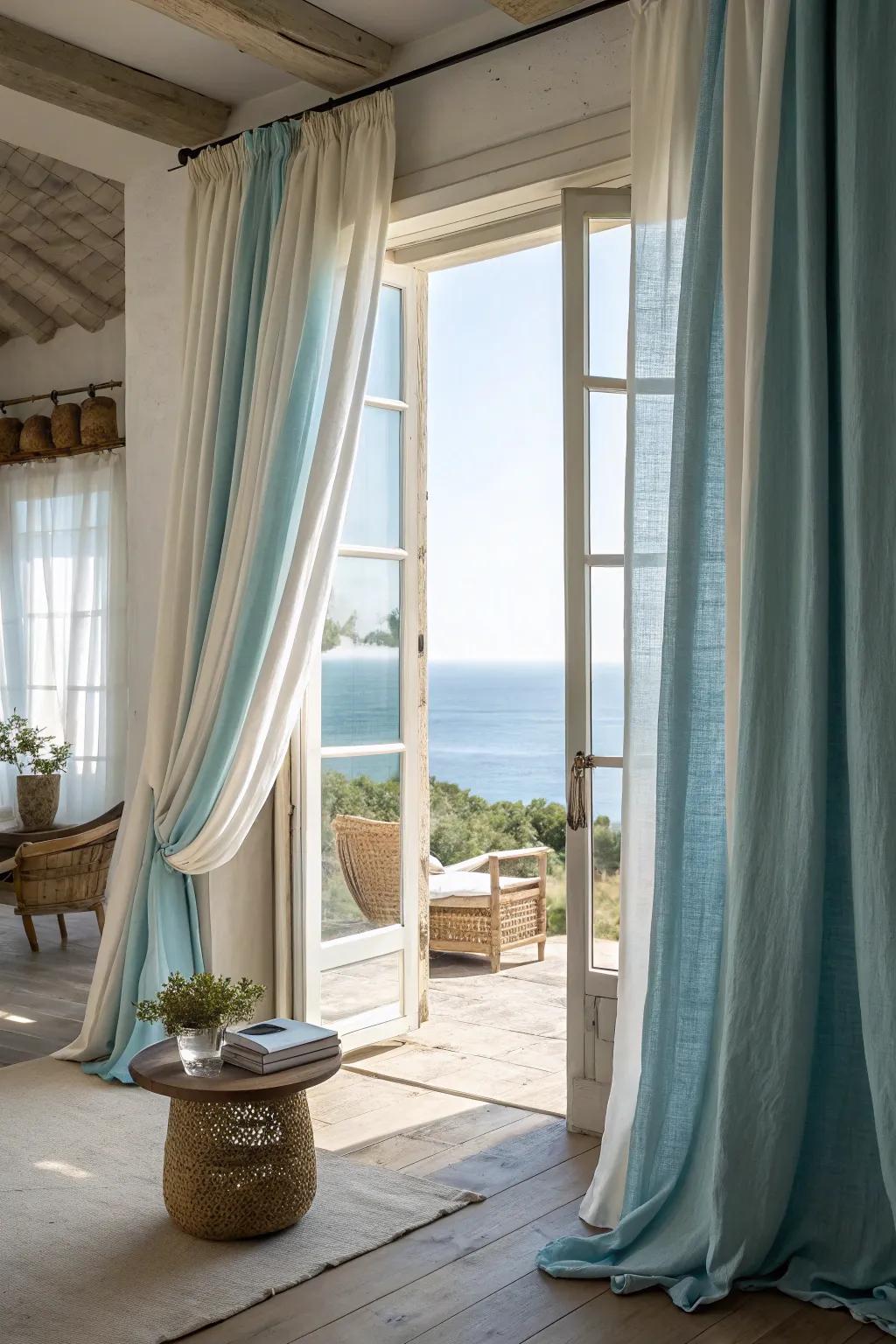 Let the sunlight dance through airy linen curtains for a coastal feel.
