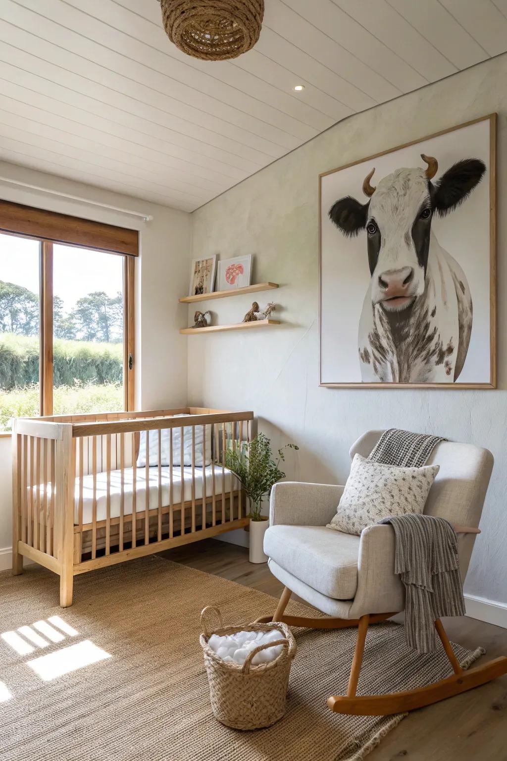Farm animal art adds a playful, pastoral touch to your baby's nursery.