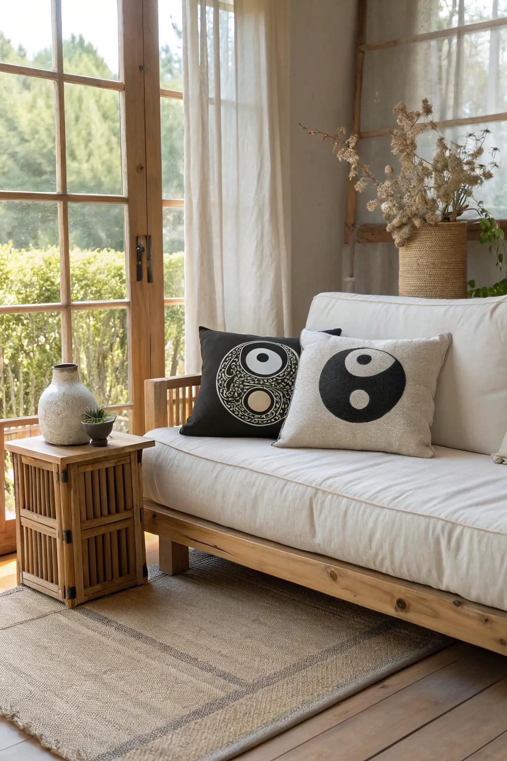 Cozy up your living space with yin yang pillows that bring a sense of balance and comfort.