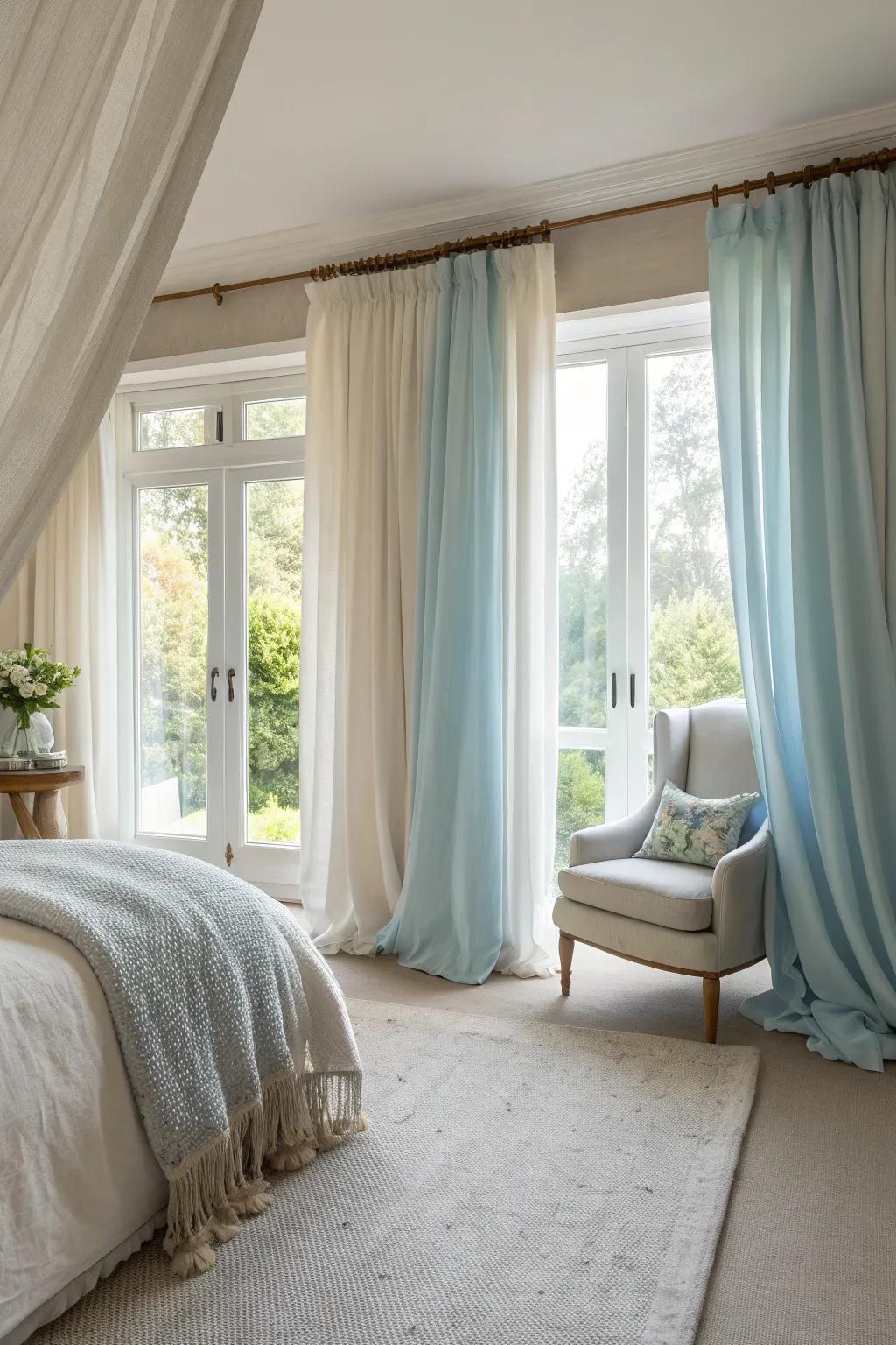 Combine sheer layers with heavier drapes for a dreamy, soft ambiance in any room.