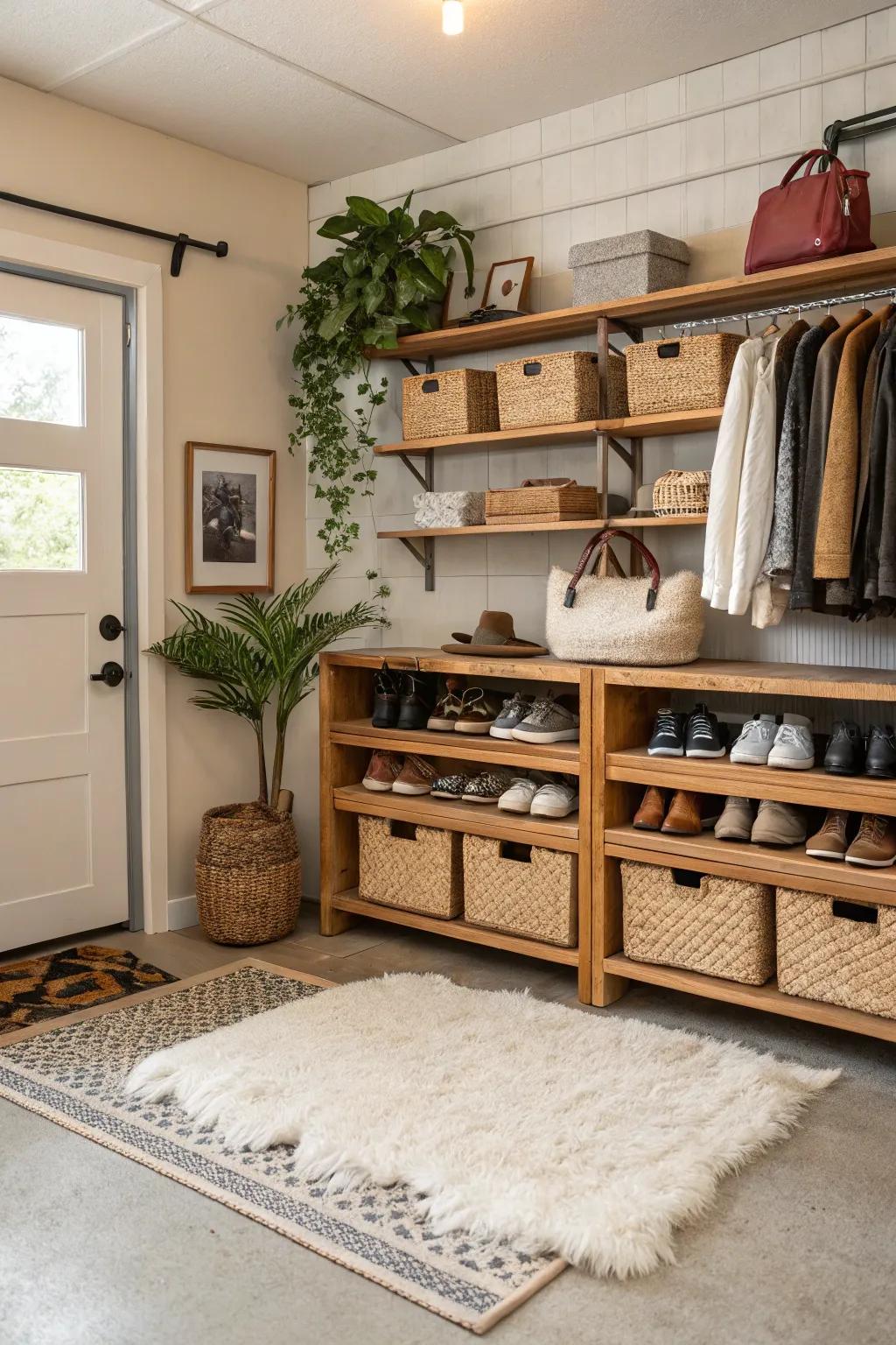 Open shelving units offer easy access and a stylish display for your shoe collection.
