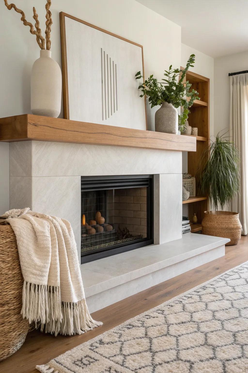 Simplicity meets style with a minimalist mantel that complements any modern interior.