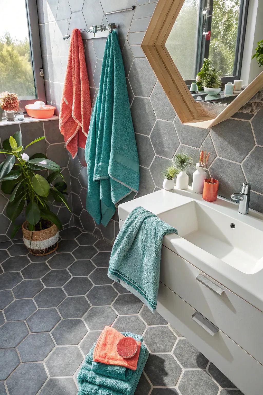 Hexagonal tiles bring geometric elegance to your bathroom, enhancing its visual appeal.