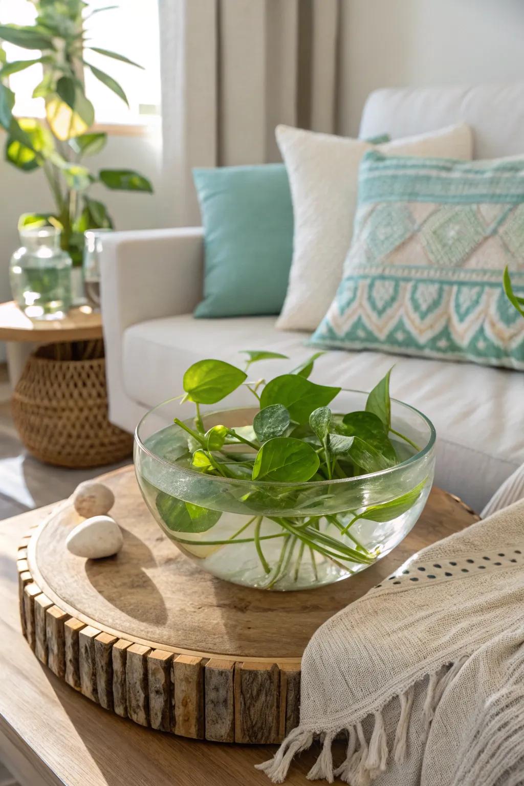 Bring tranquility indoors with a floating pothos display that mesmerizes.
