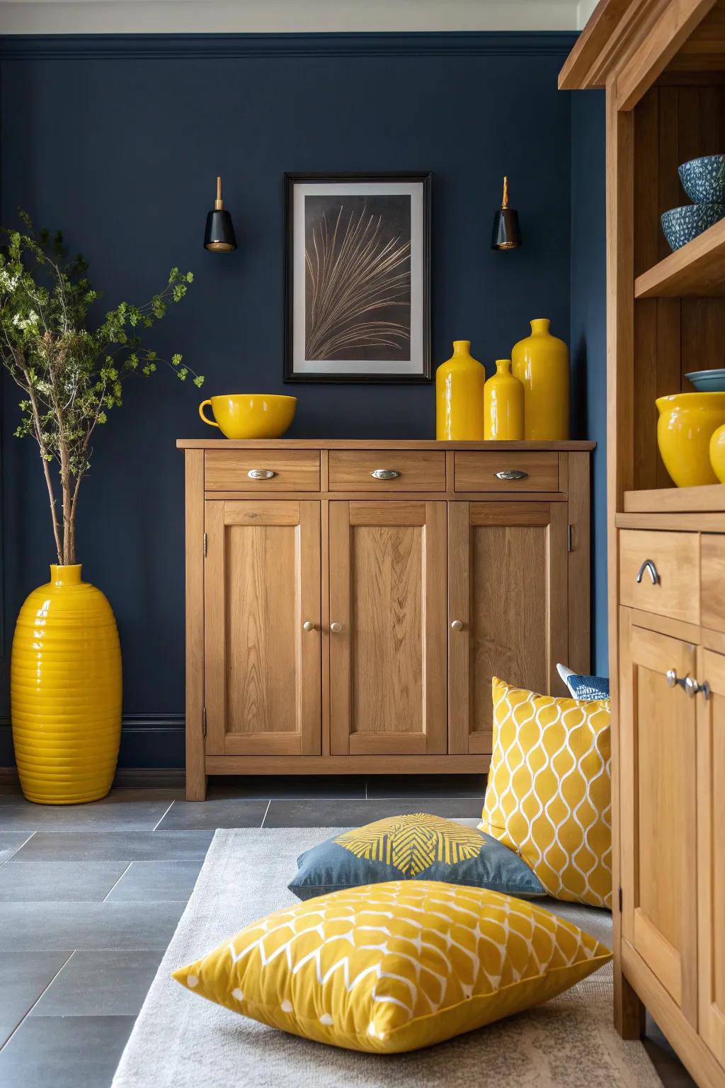 Bold contrasts bring out the best in honey oak cabinets. #KitchenDesign #InteriorInspiration