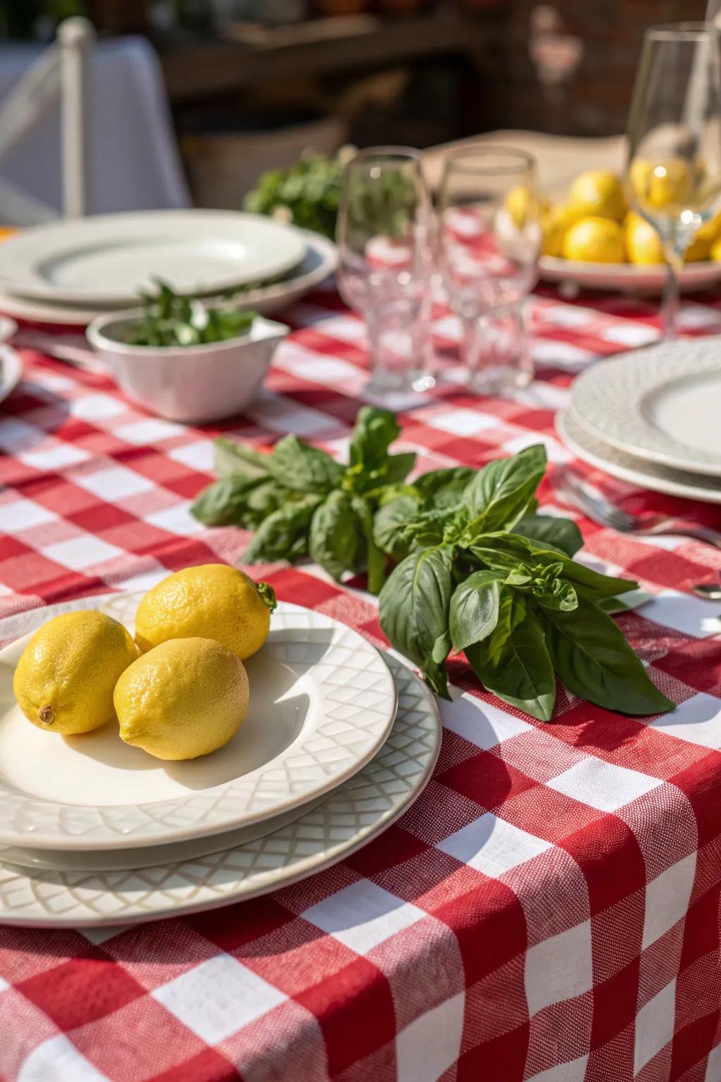 Bring a touch of Italy to your table with charming checkered tablecloths.