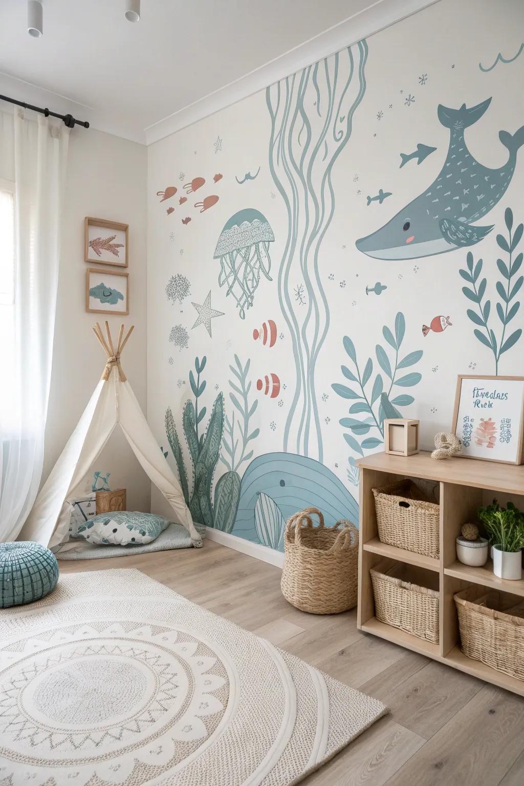 Let your child's imagination swim free with a vibrant underwater scene that brings ocean wonders to their room.