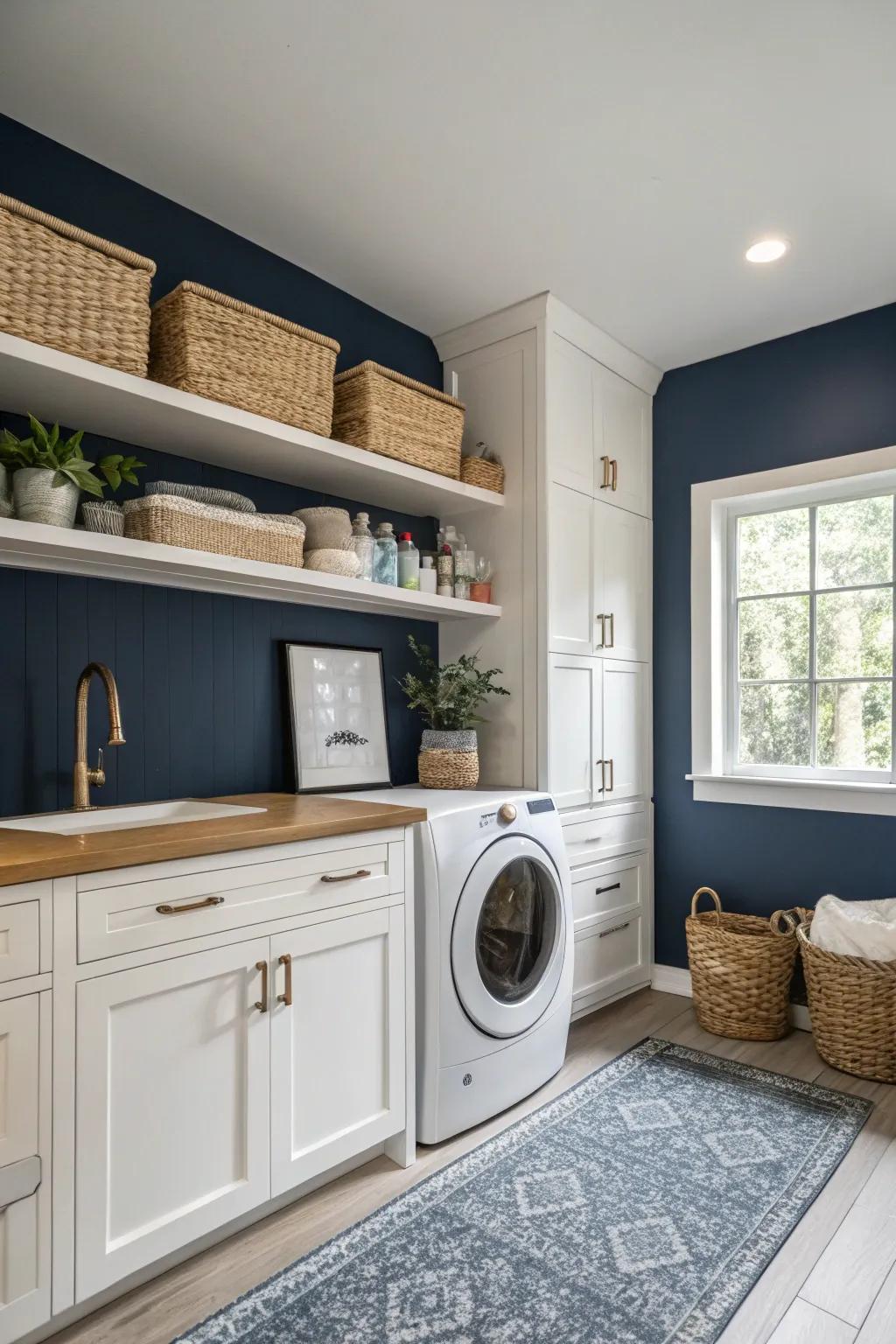 Make a bold statement with navy walls that exude sophistication and charm.
