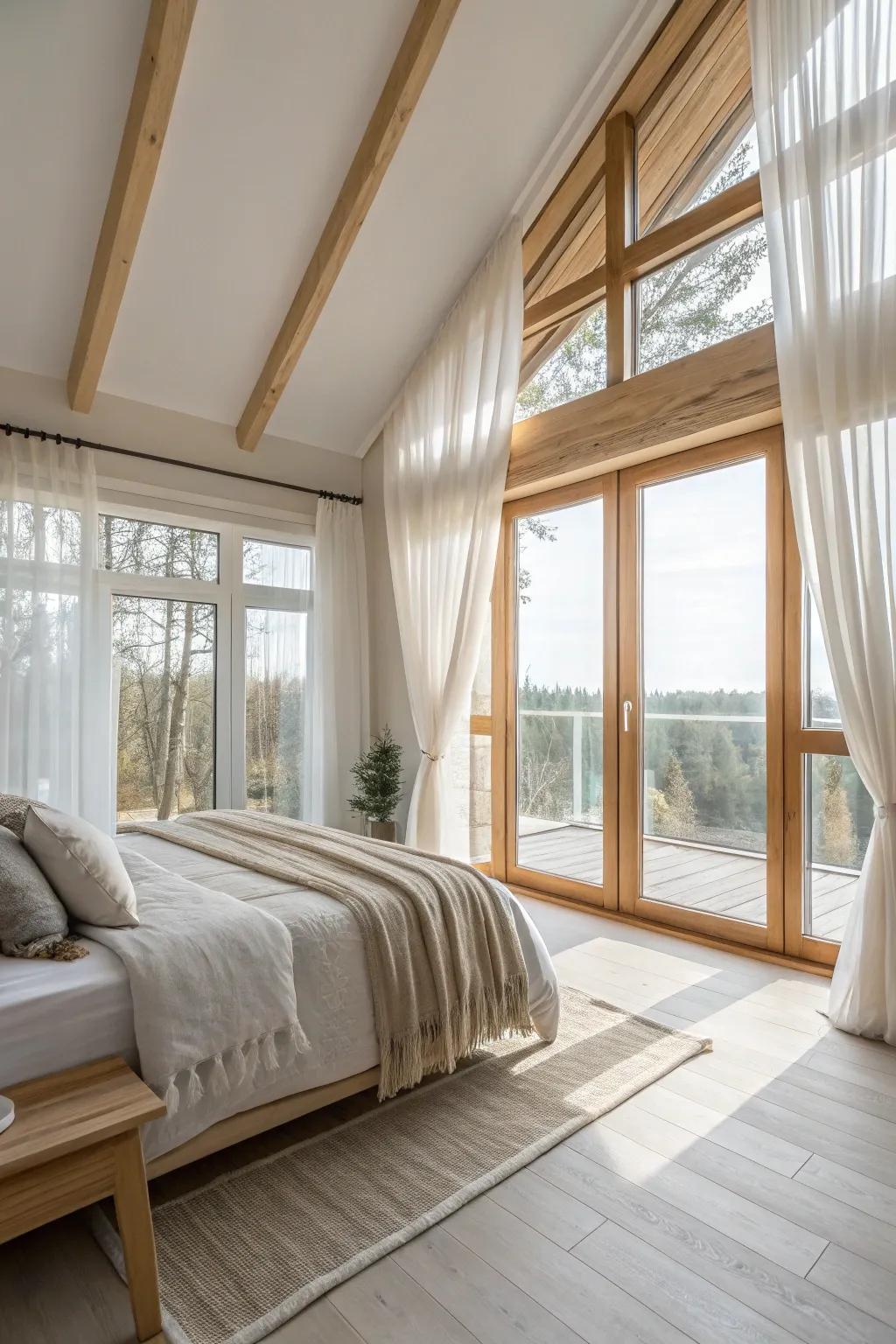Let the sunshine in with large windows and light, flowing curtains.