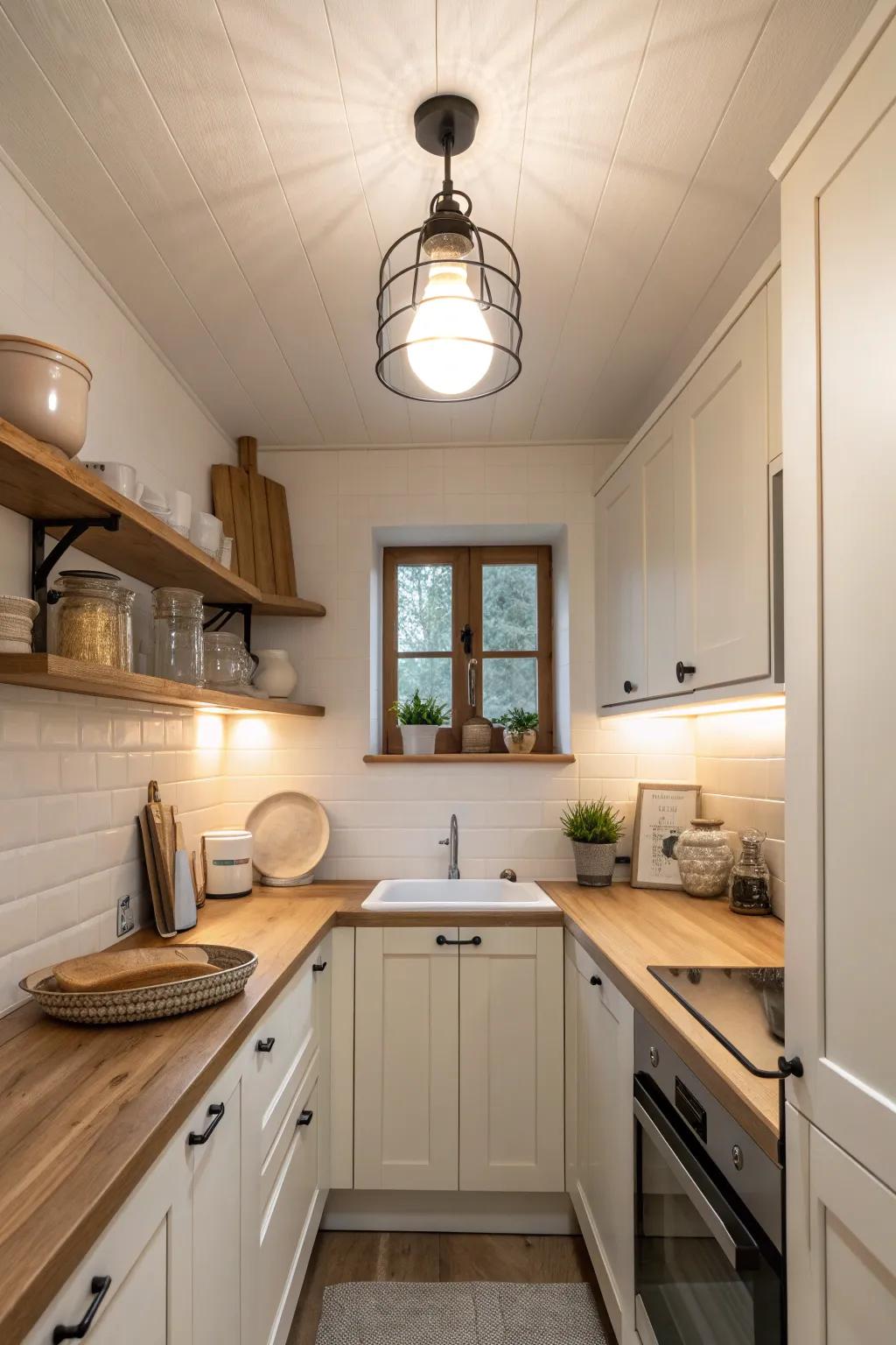 Flush mount lights offer a seamless look, ideal for compact kitchens with low ceilings.