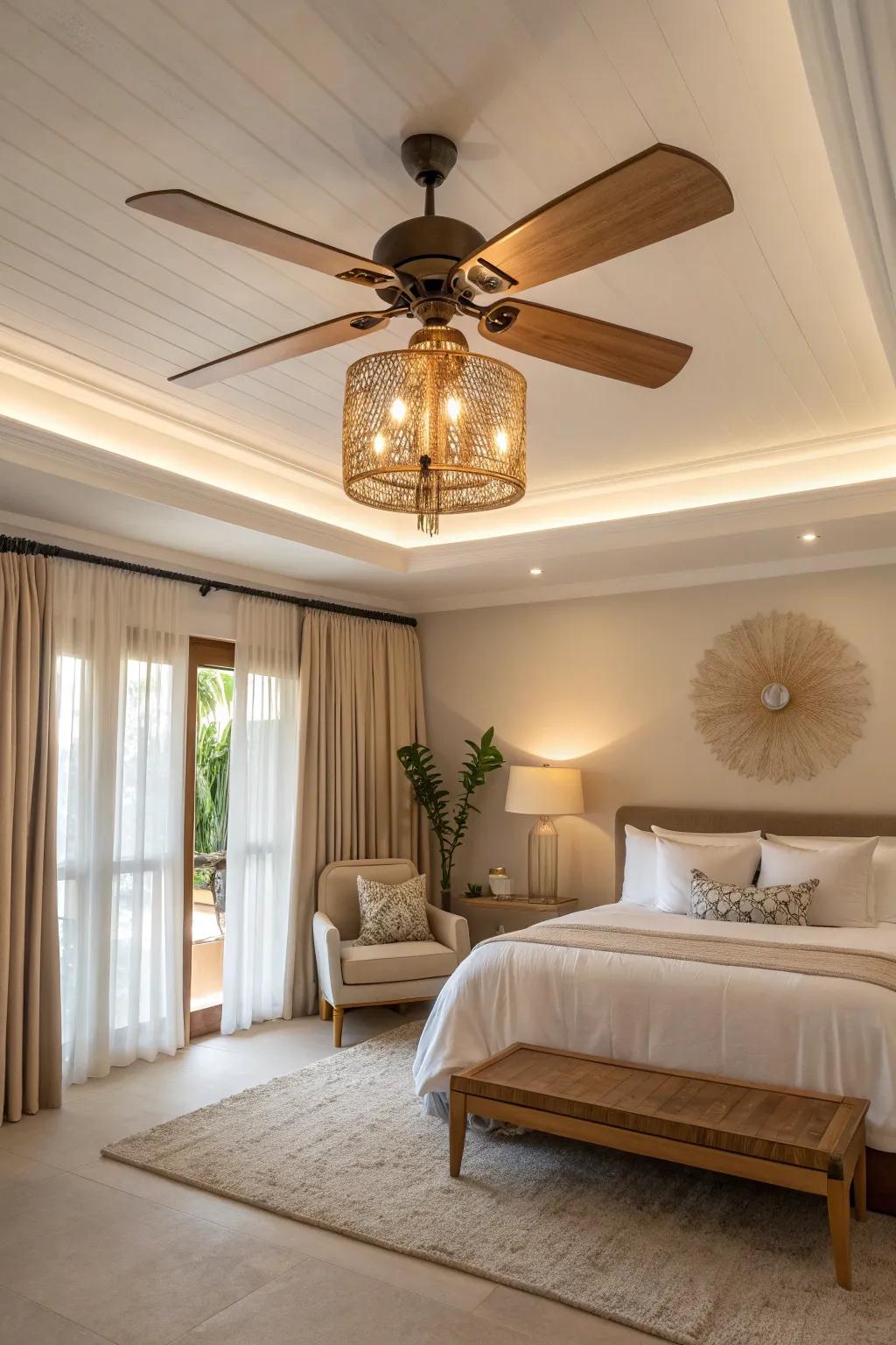 Add a touch of glamour with a chandelier-style fan that stands out.