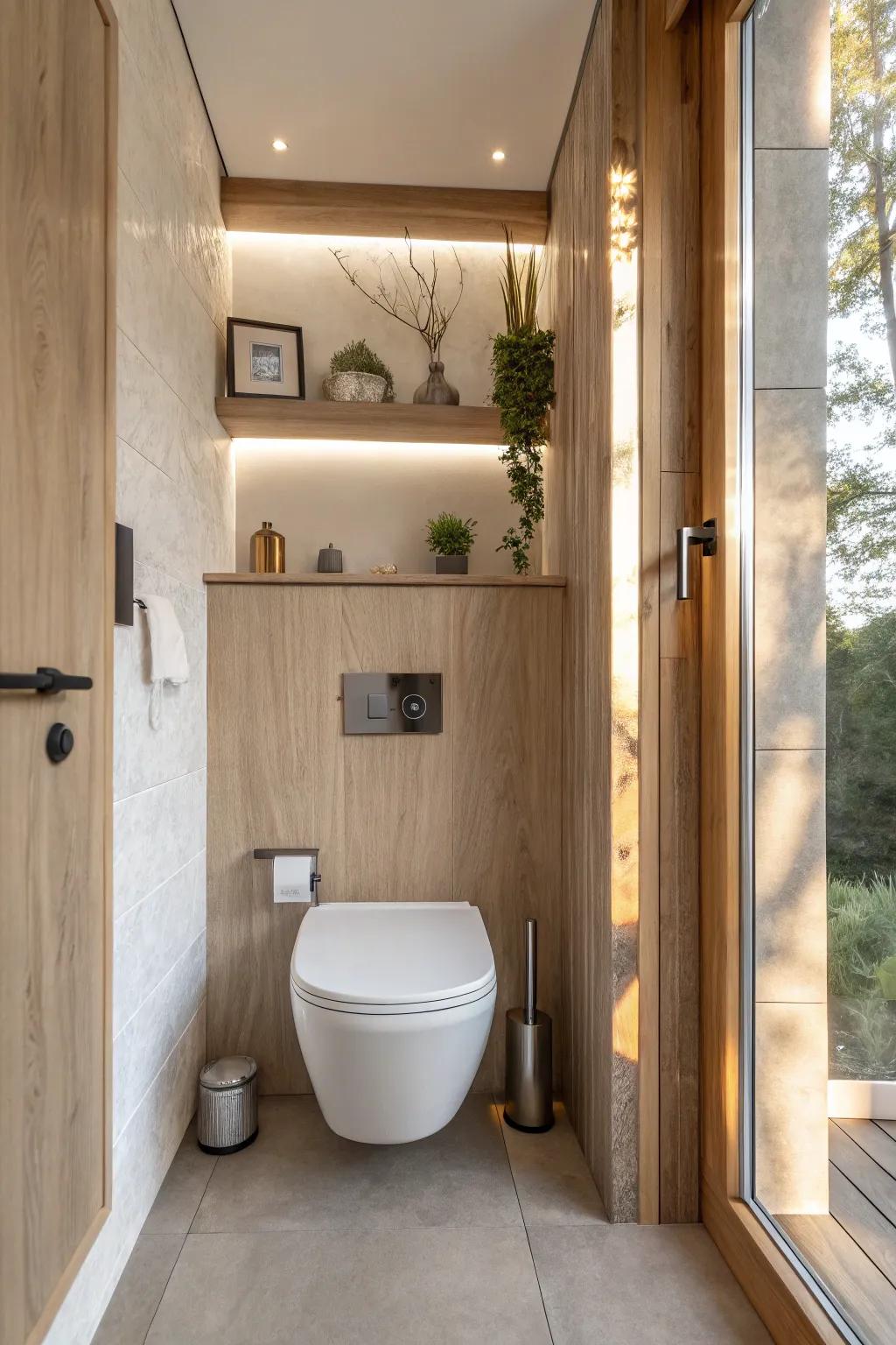 Wall-mounted fixtures create a seamless and airy bathroom aesthetic. Perfect for a modern touch.