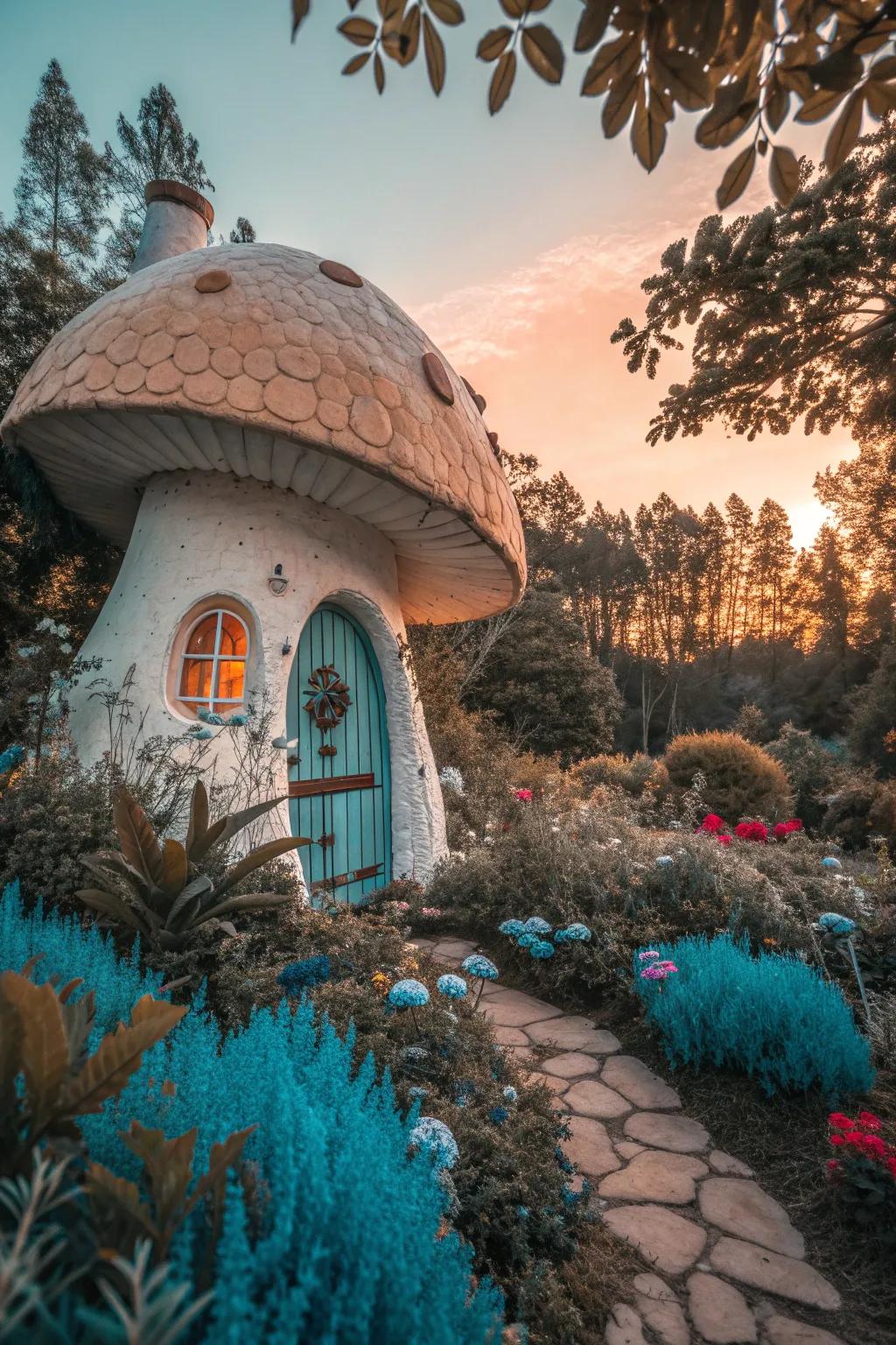Turn your garden into a magical realm with enchanting mushroom houses that evoke a storybook charm.