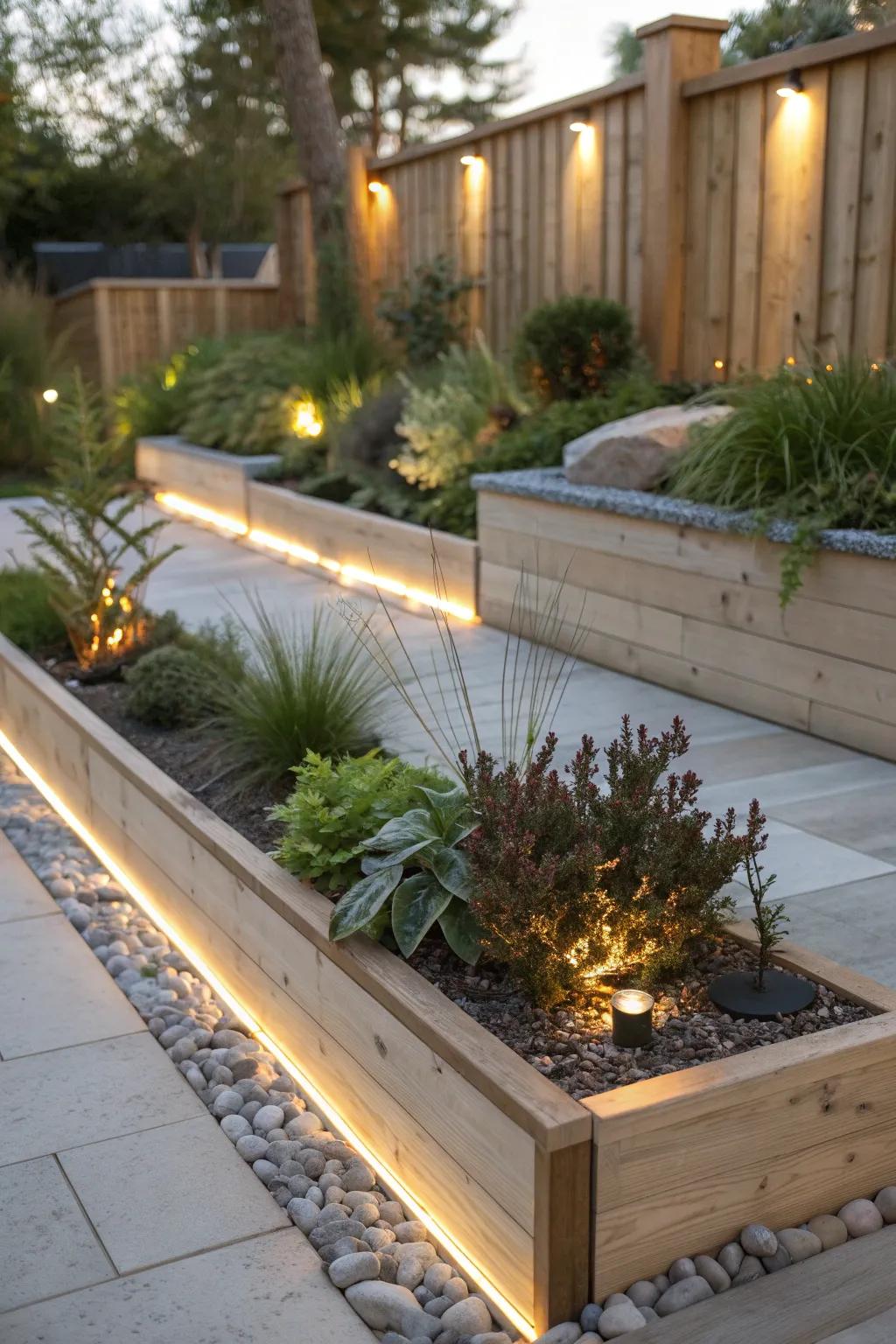 Let your garden beds glow with LED strip highlights.