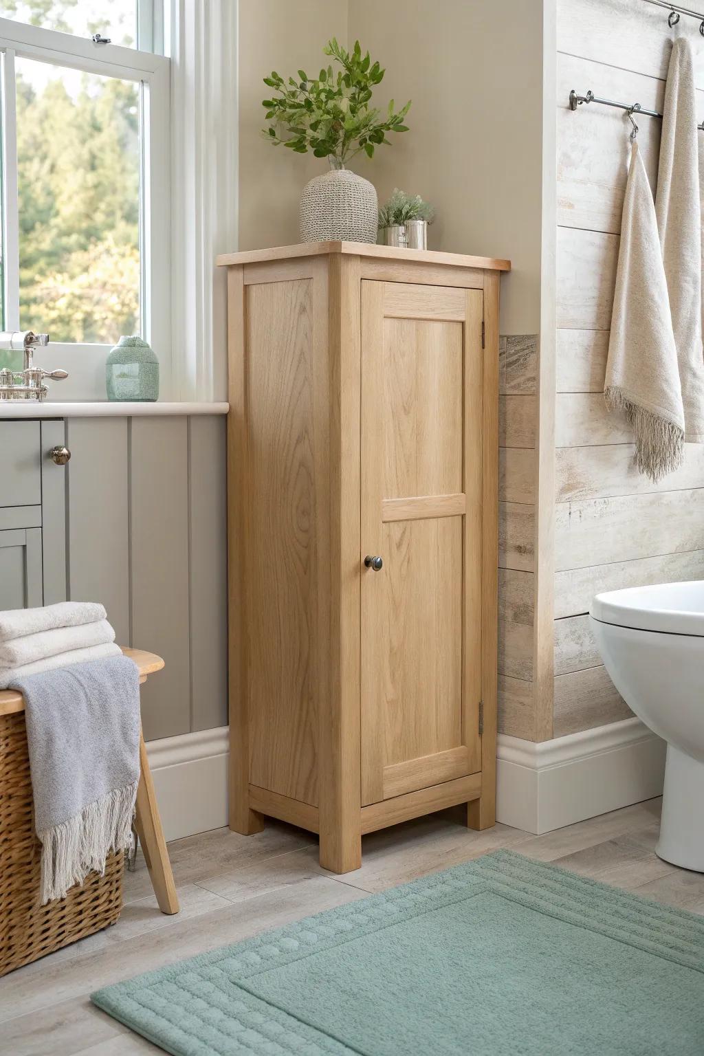 Freestanding storage units offer both practicality and style in one neat package.