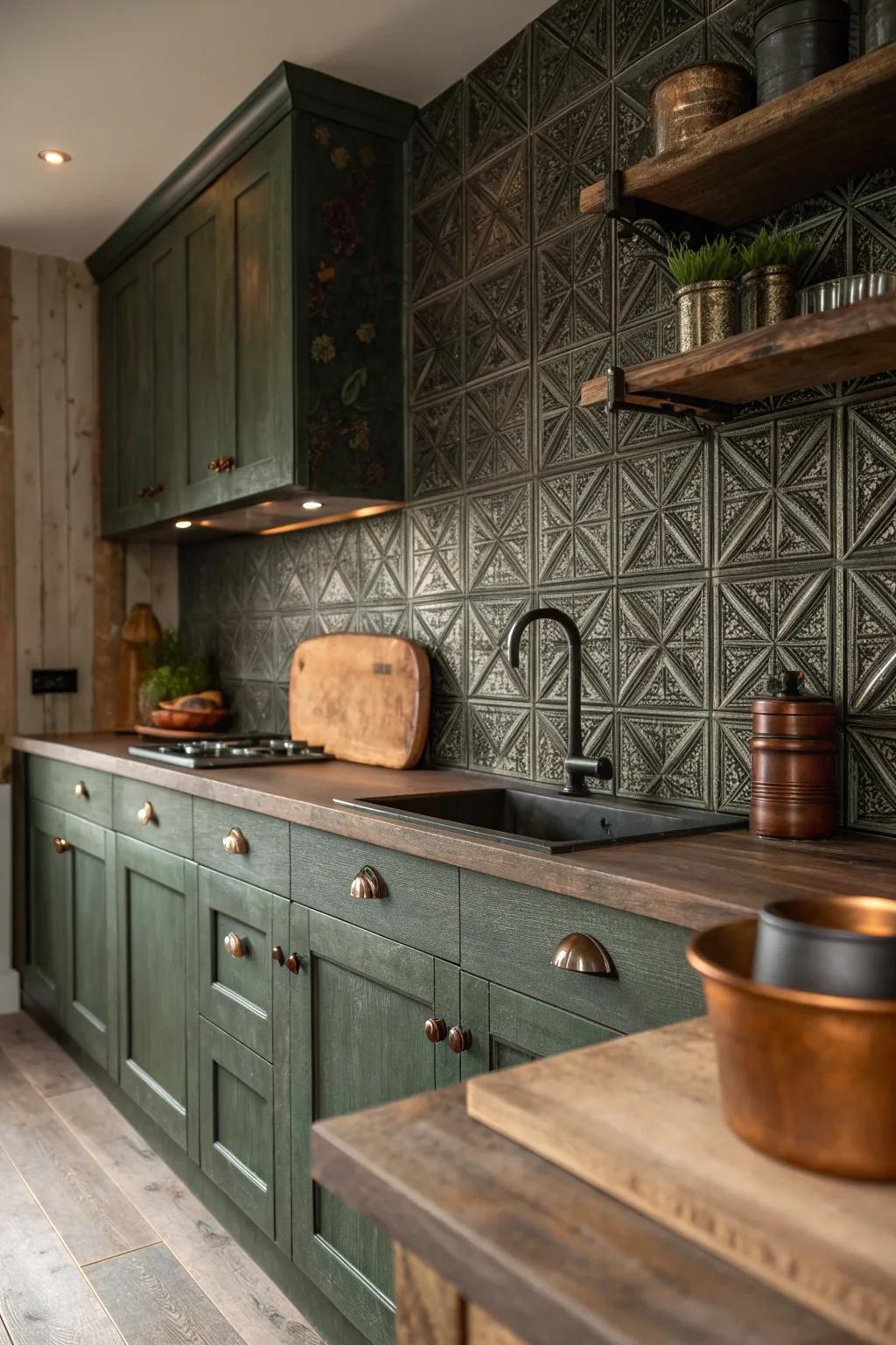 Achieve a nostalgic feel with a <strong>weathered tin backsplash</strong>, perfect for lovers of vintage charm.” loading=”lazy” class=”pimg”>
	</picture><figcaption>Achieve a nostalgic feel with a <strong>weathered tin backsplash</strong>, perfect for lovers of vintage charm.</figcaption></figure>
<p>For those who love a vintage touch, using weathered tin can immediately add character and depth. The aged look can transform your kitchen into a cozy retreat that feels steeped in history.</p>
<h3>Consider these options:</h3>
<ul class=