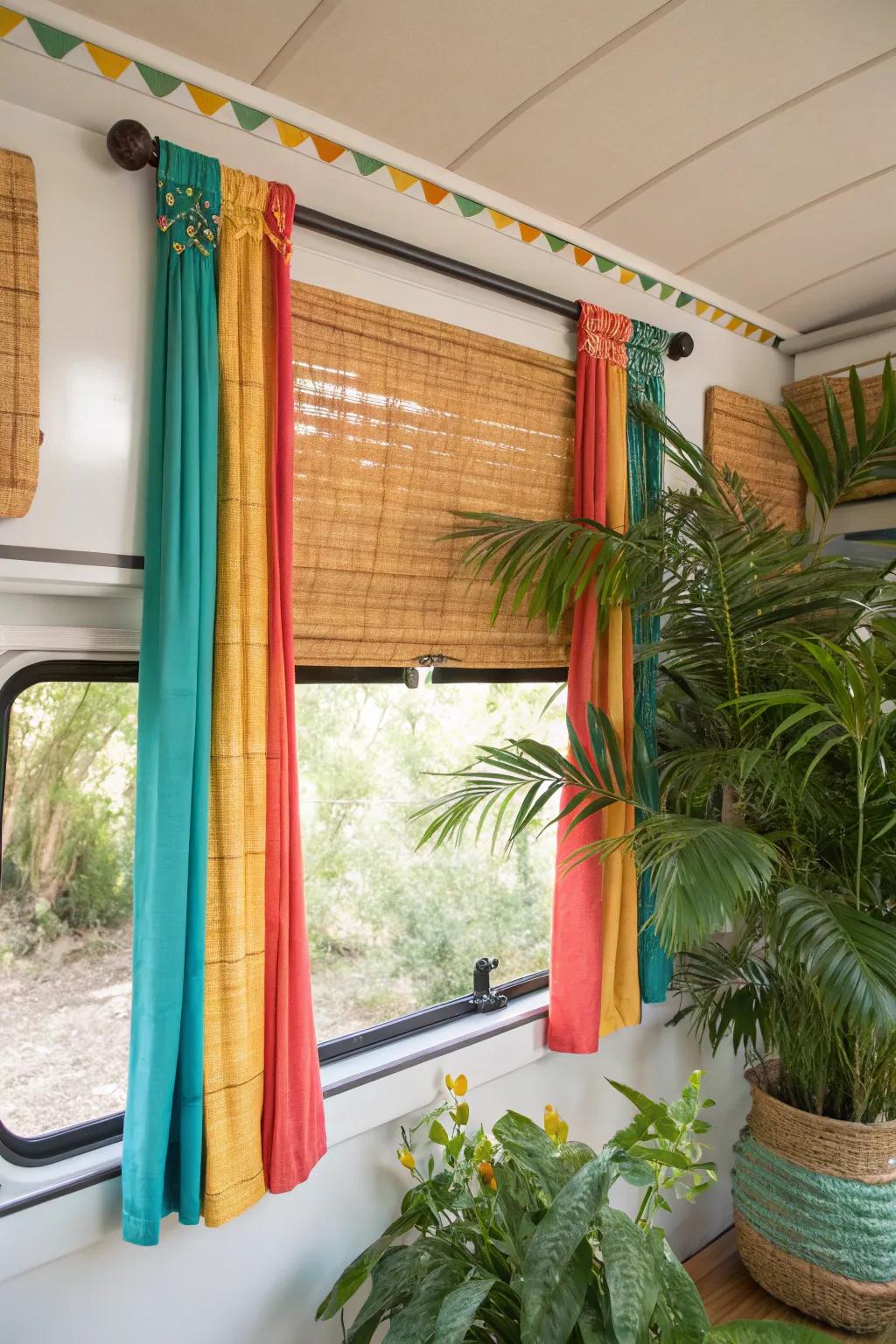 Enhance your RV with bamboo shades for a natural, earthy touch.
