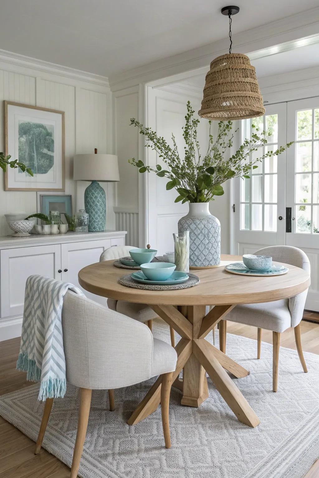 A soothing palette of neutral tones brings peace and harmony to your dining room.