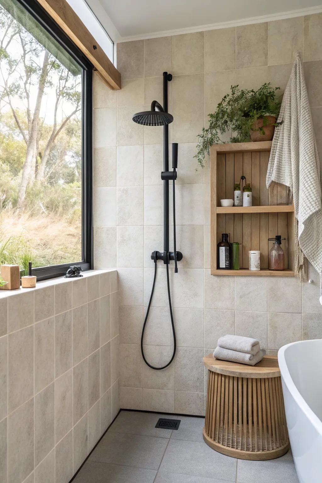 Matte black finishes add a modern touch to your bathroom, making a bold statement against lighter backdrops.