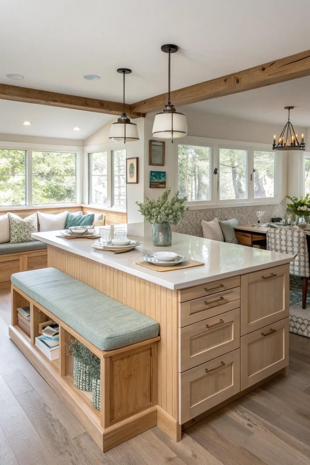 Integrate dining into your kitchen with a stylish island centerpiece.