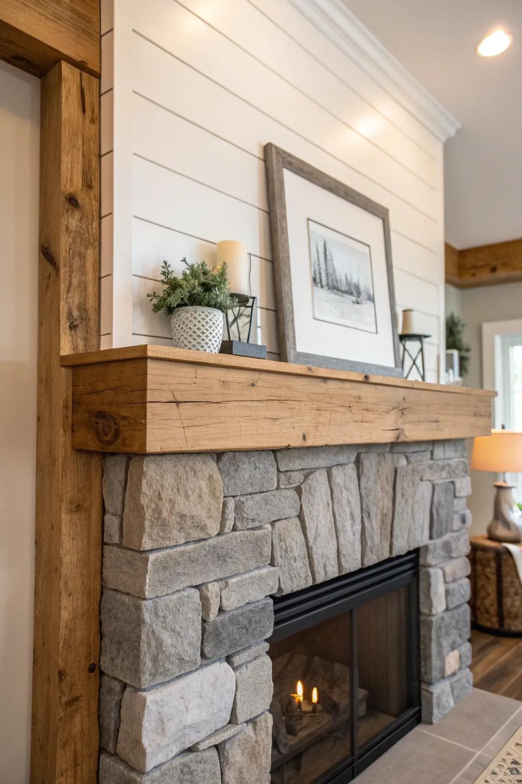 Infuse warmth and charm with a beautifully rustic wooden mantel.